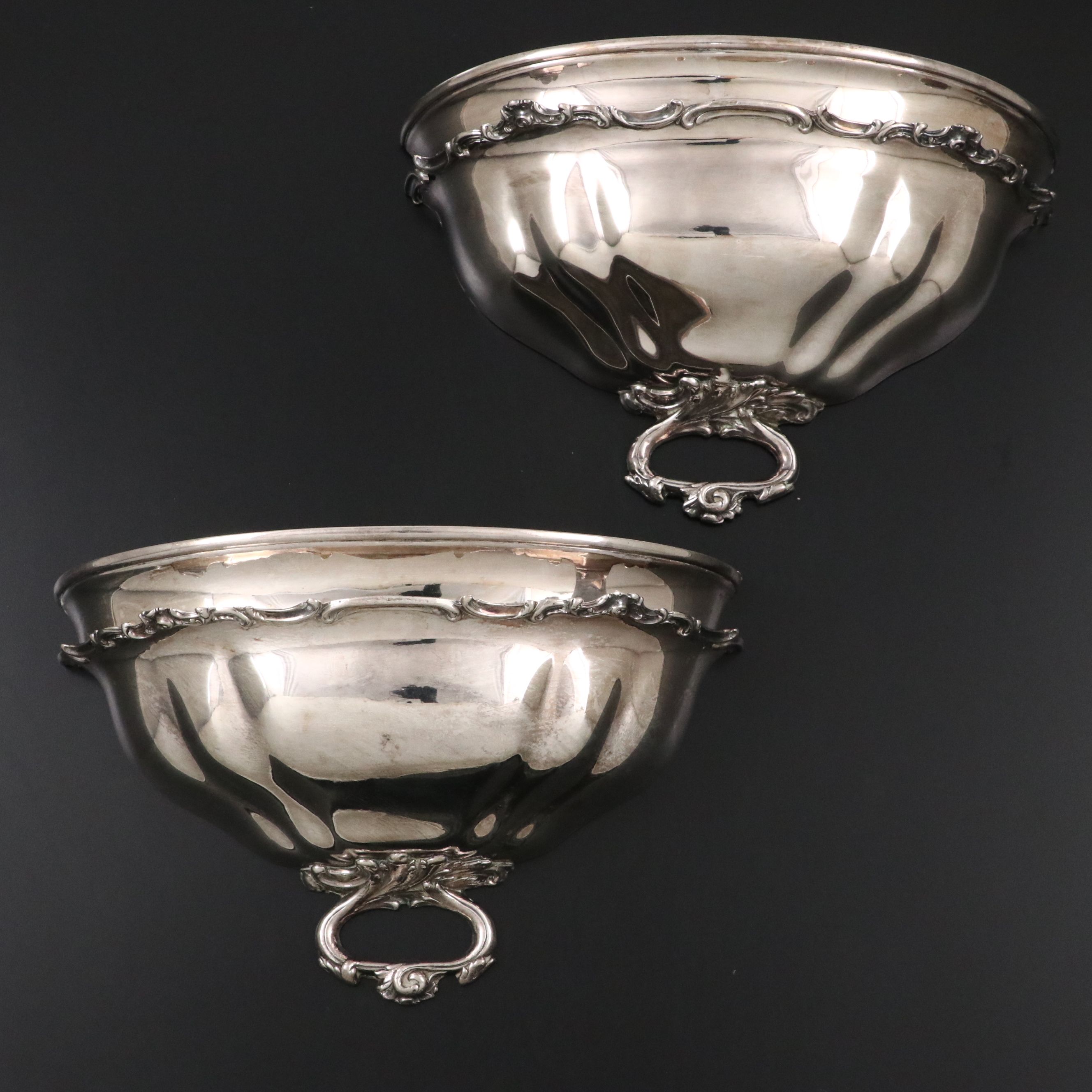 Pair of Georgian Style Silvered Metal Meat Dome Wall Pockets