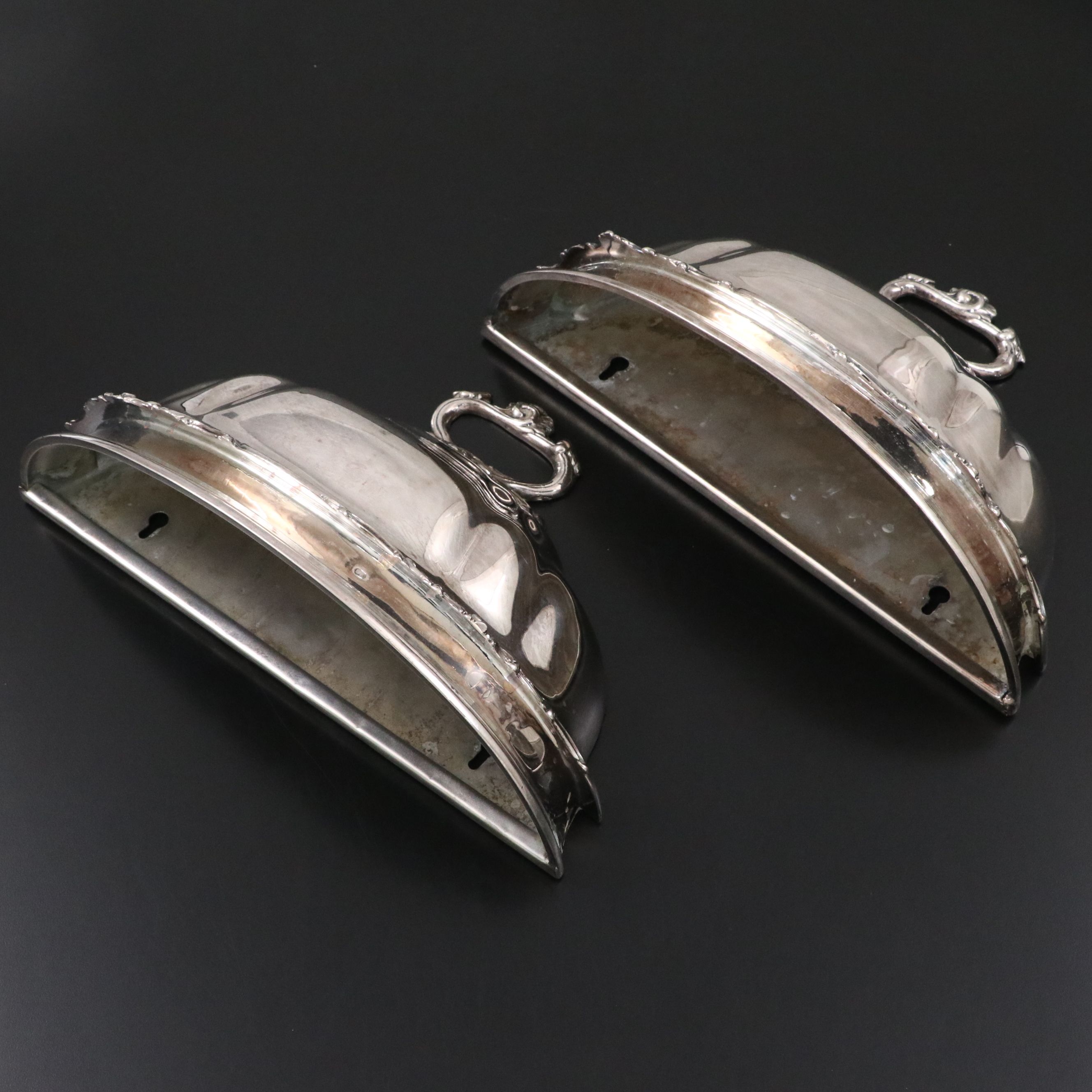 Pair of Georgian Style Silvered Metal Meat Dome Wall Pockets