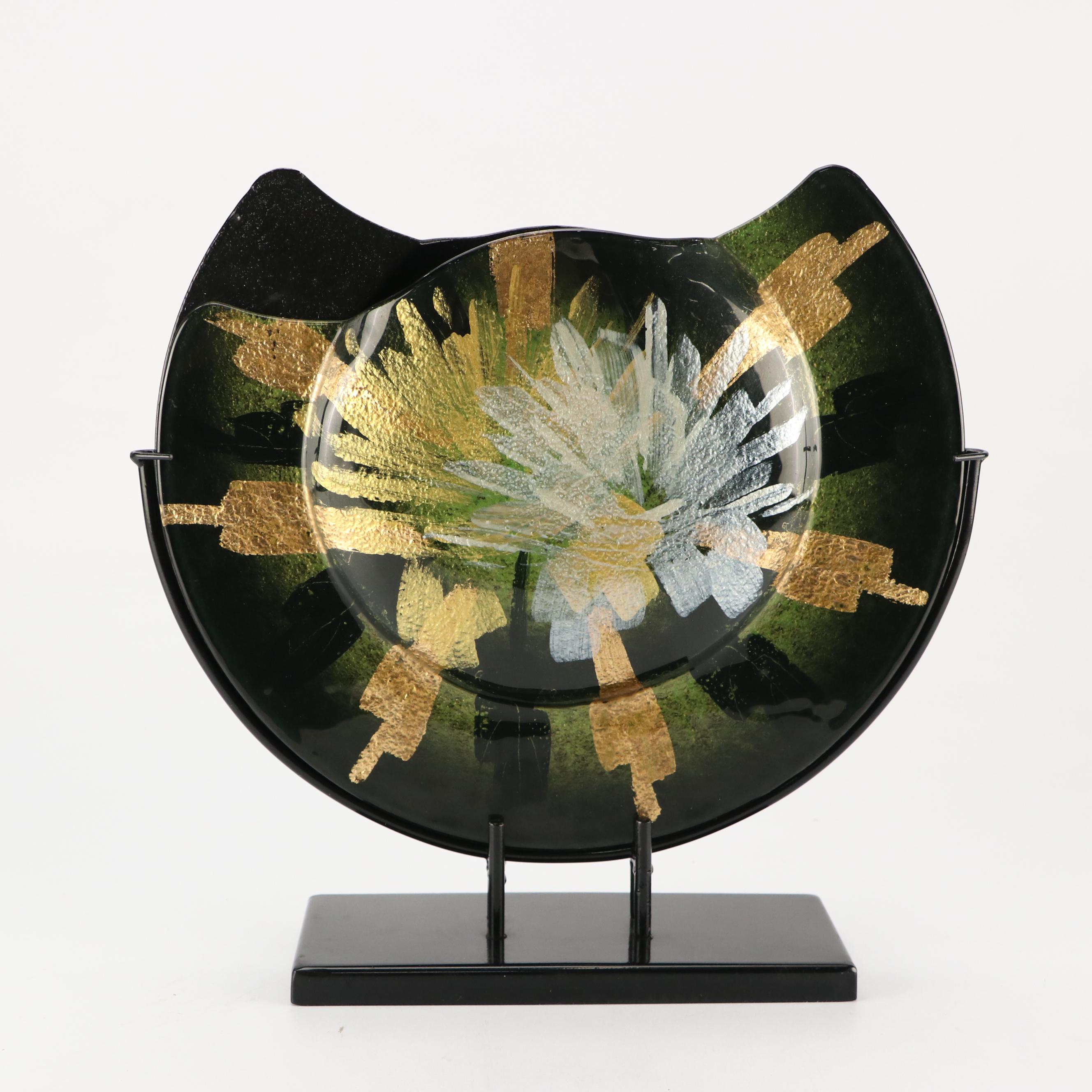 Contemporary Glass Disk Shaped Vase on Stand