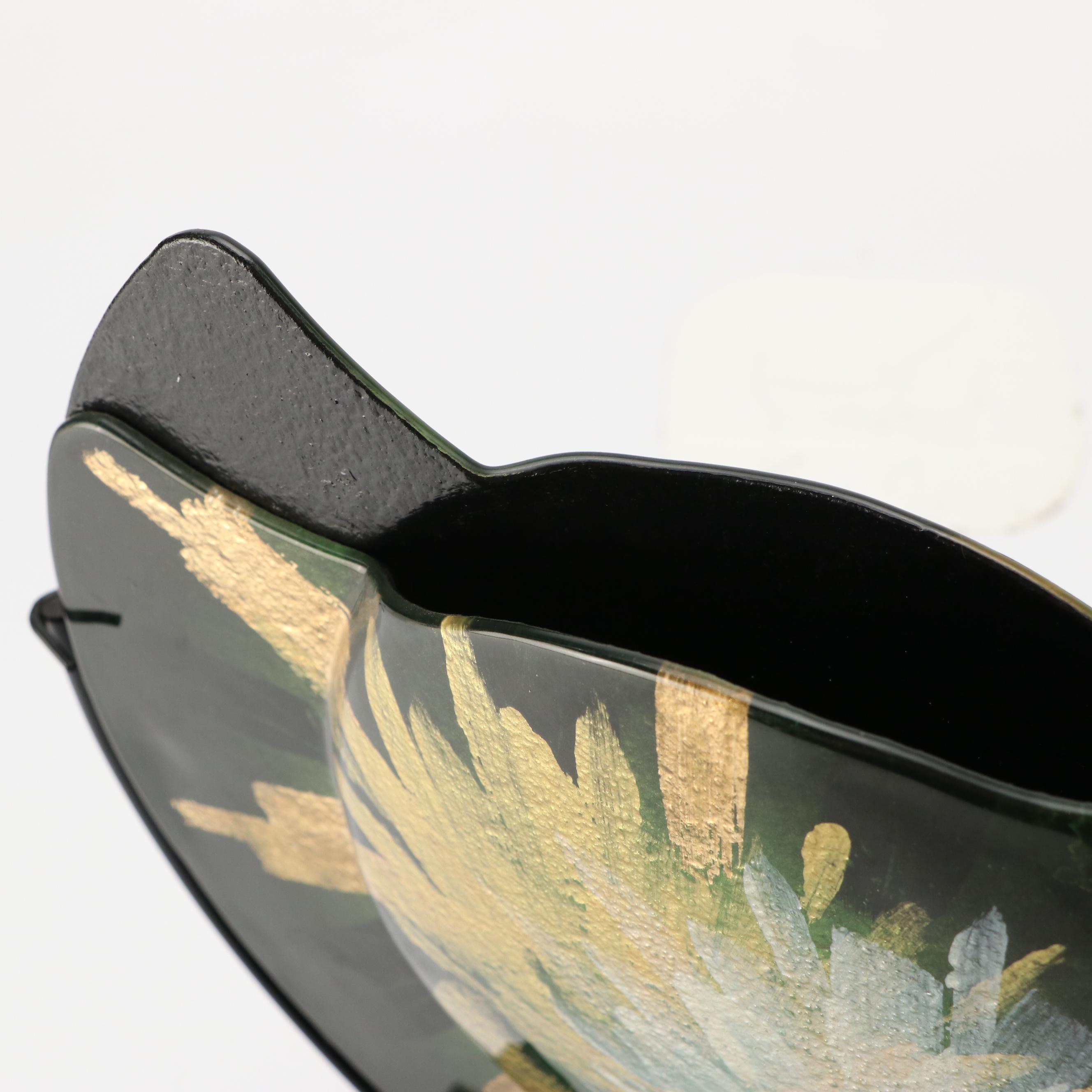 Contemporary Glass Disk Shaped Vase on Stand