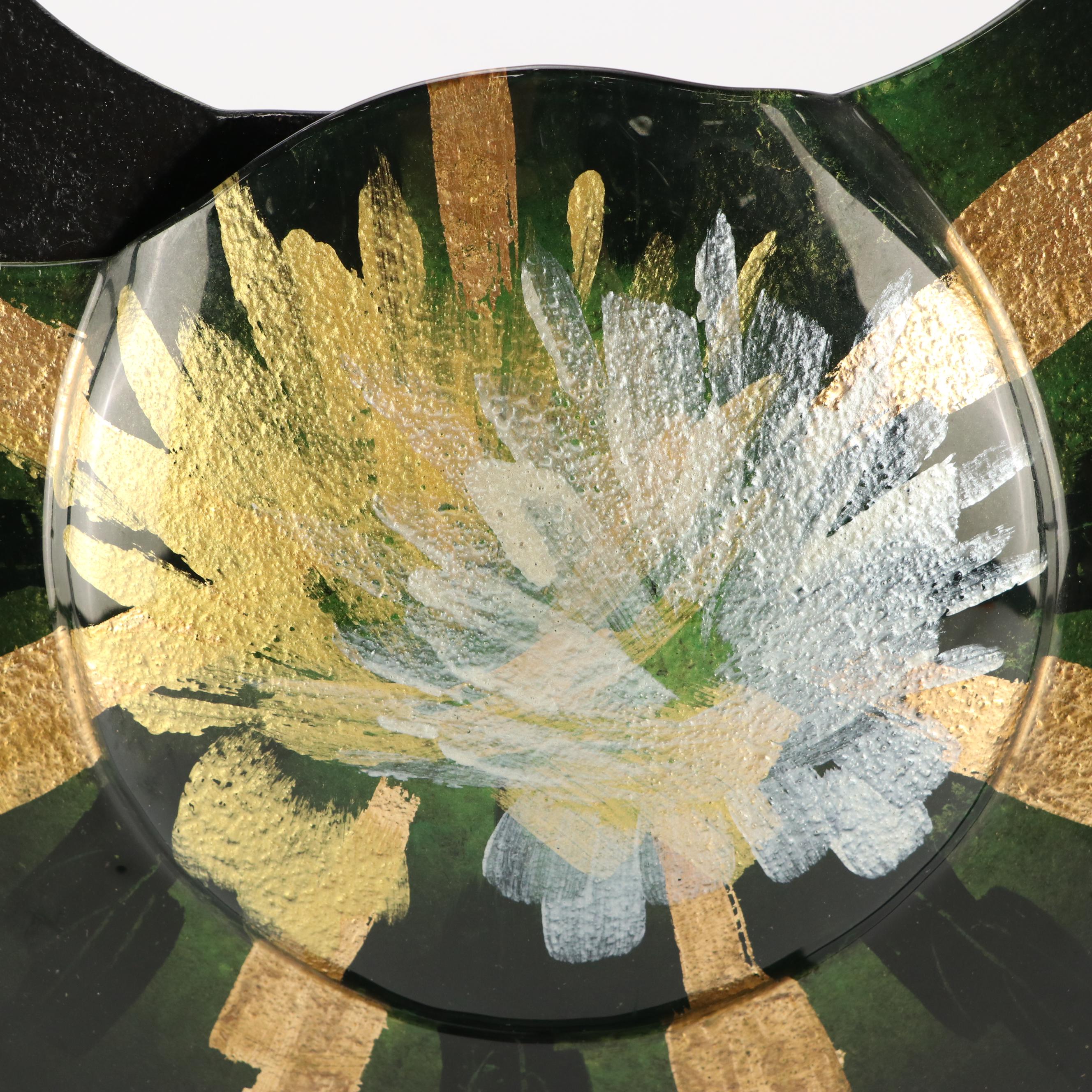 Contemporary Glass Disk Shaped Vase on Stand