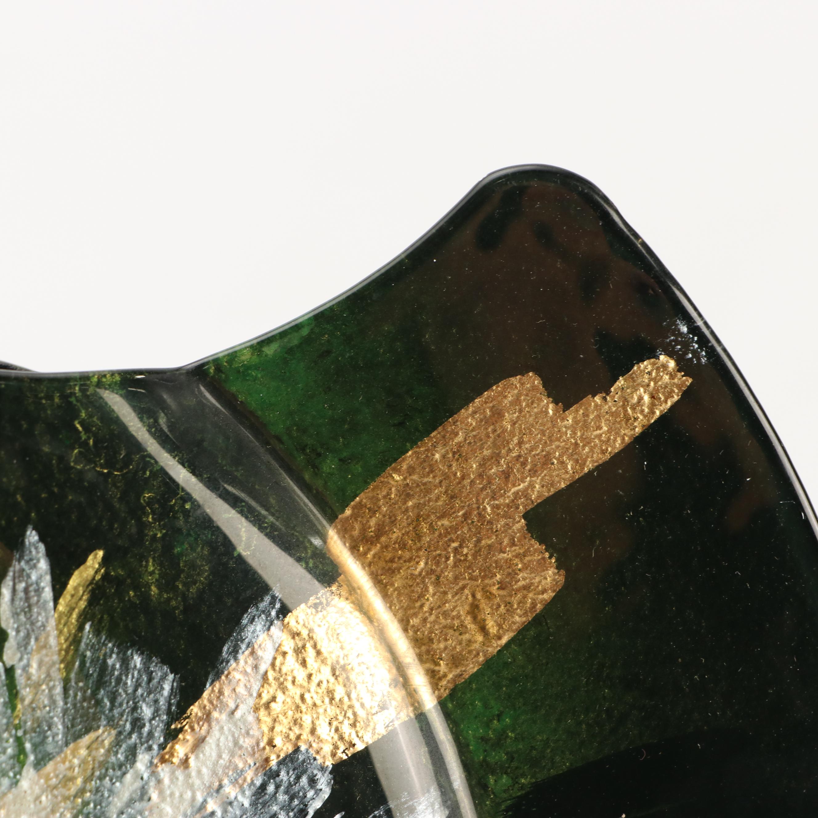 Contemporary Glass Disk Shaped Vase on Stand