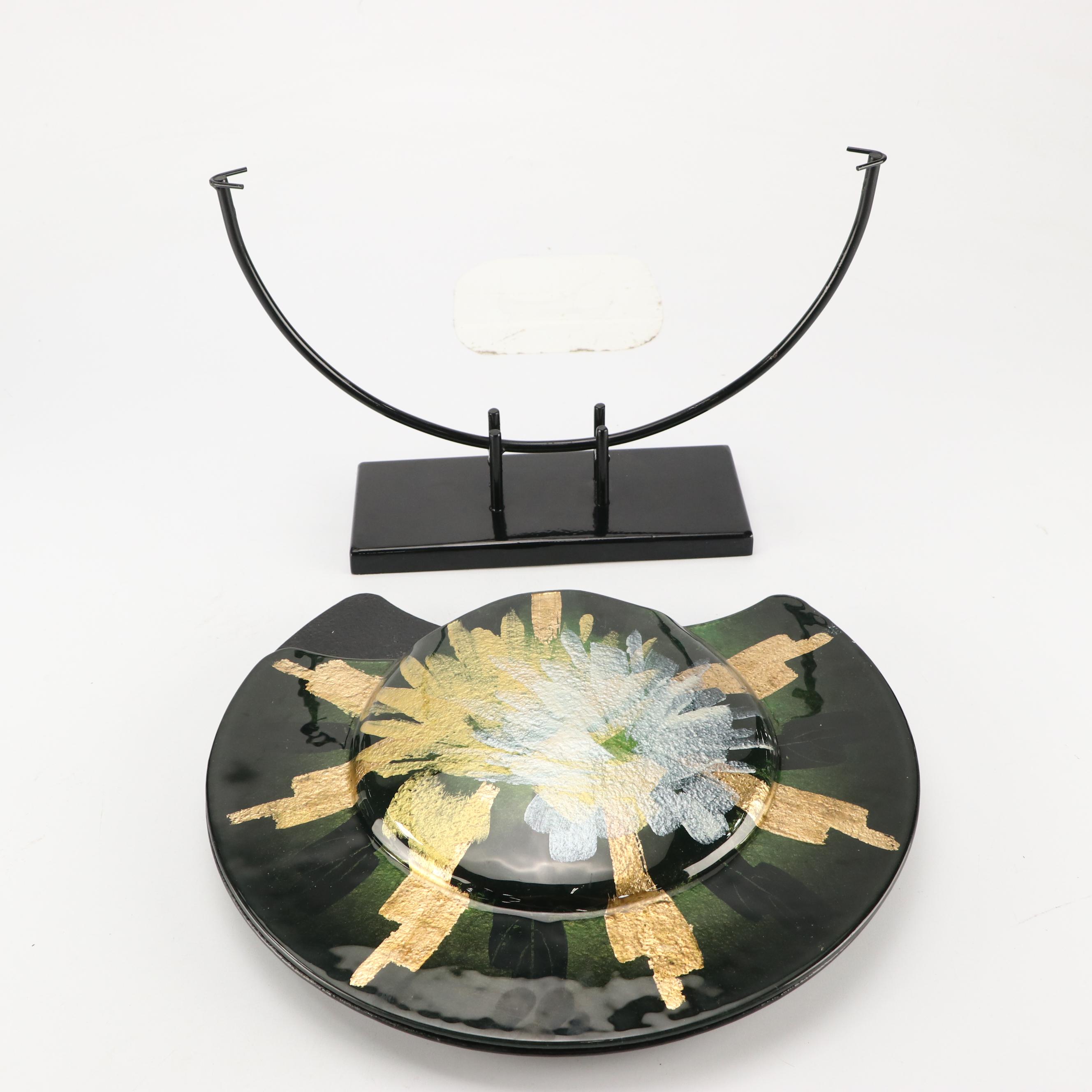 Contemporary Glass Disk Shaped Vase on Stand