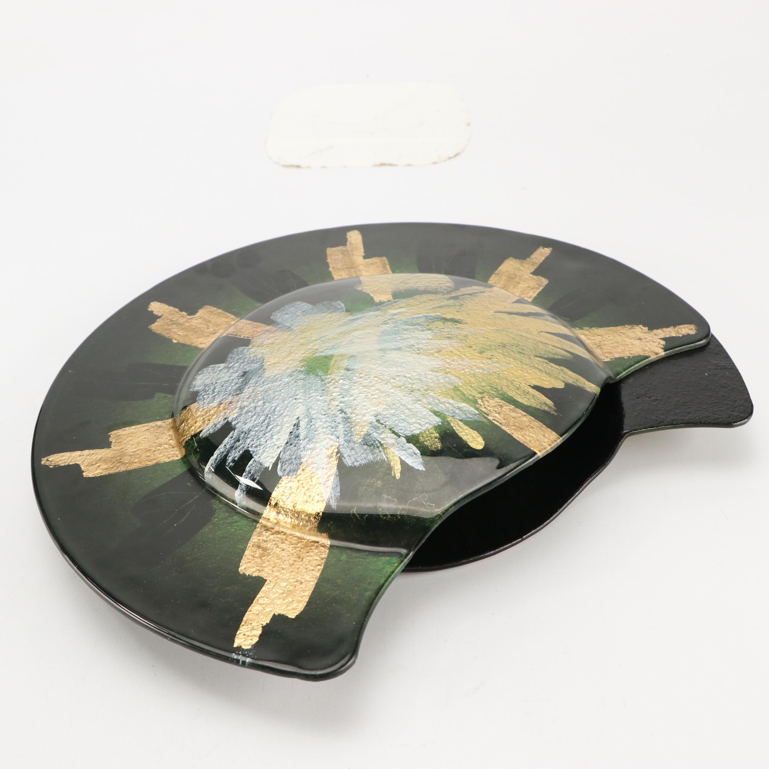 Contemporary Glass Disk Shaped Vase on Stand