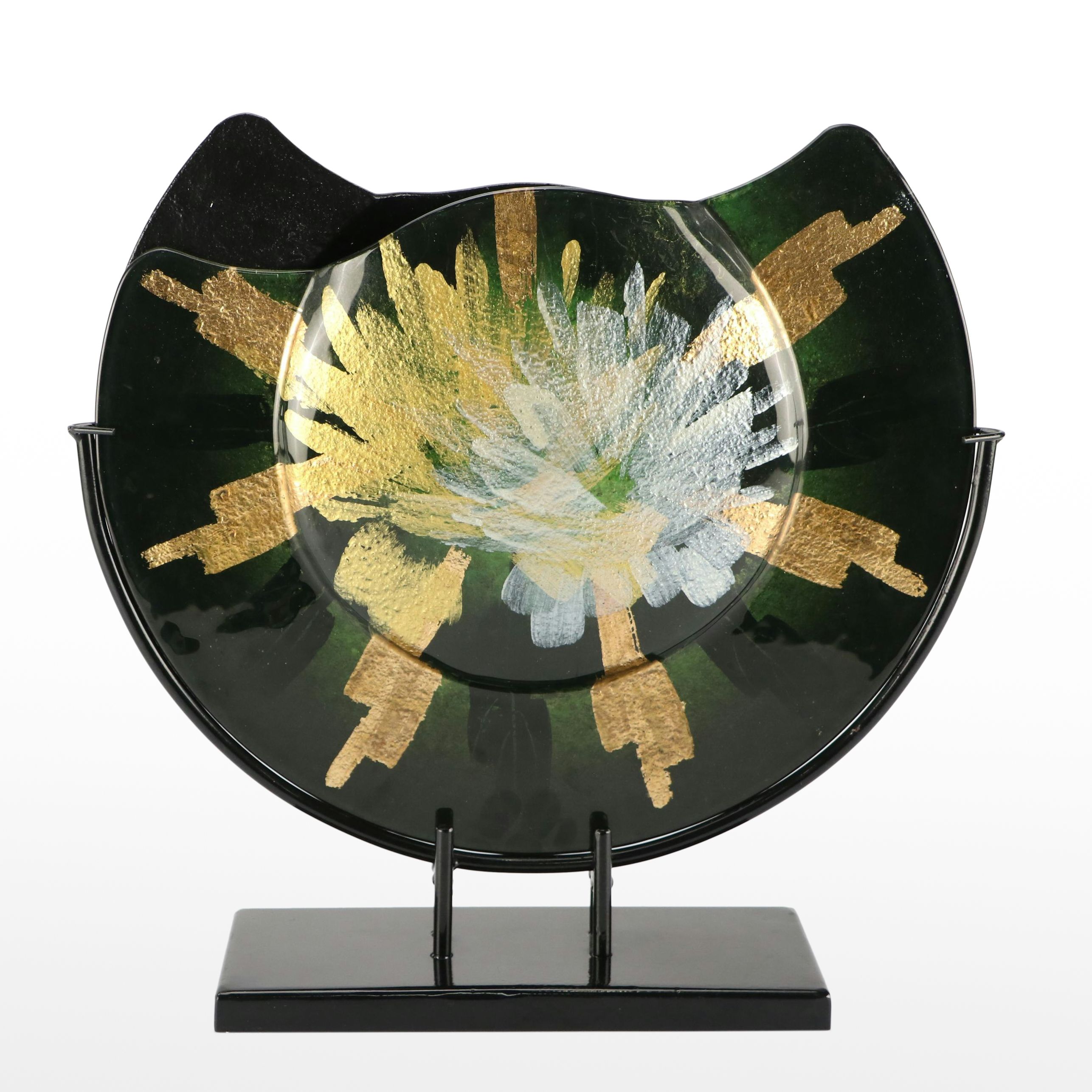 Contemporary Glass Disk Shaped Vase on Stand