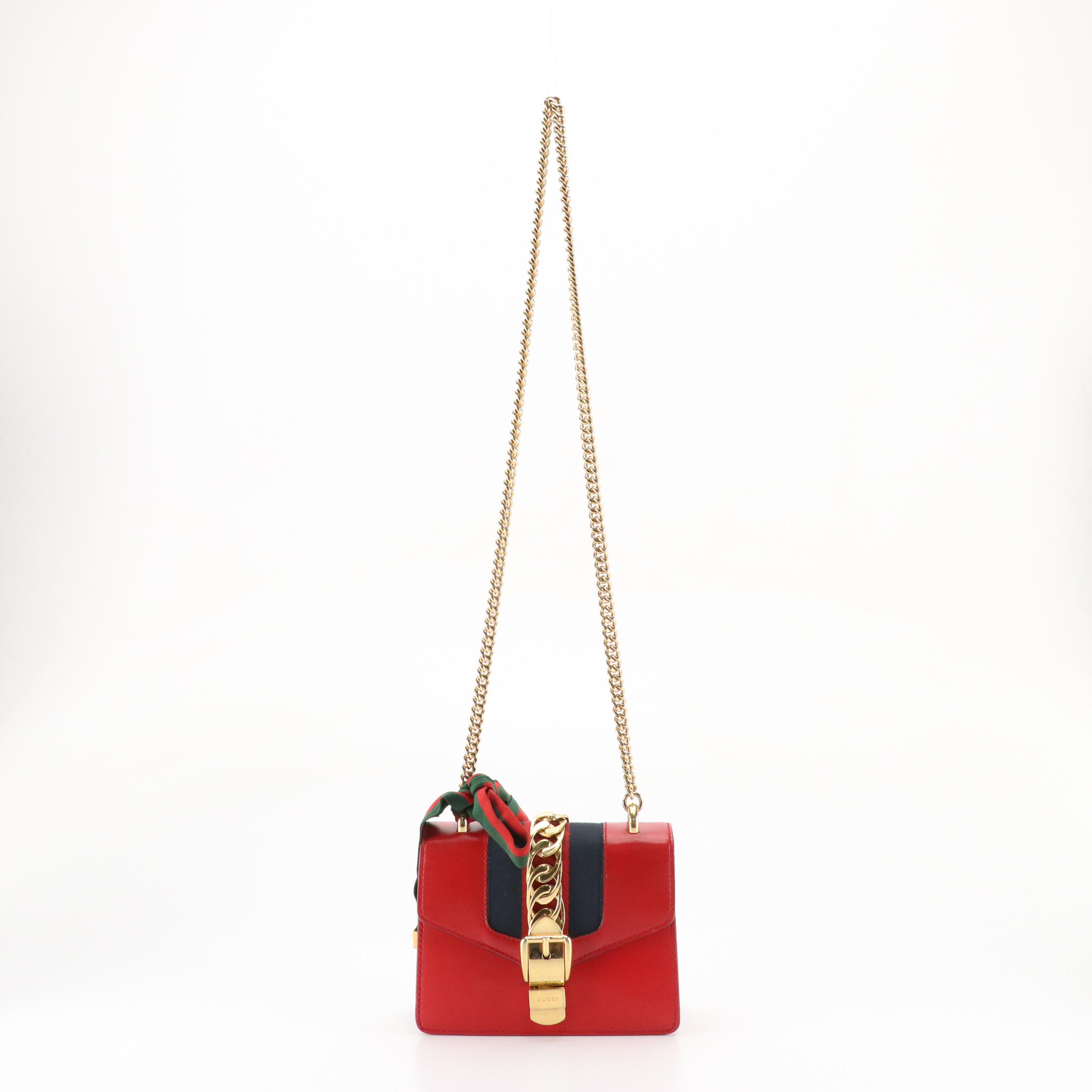 Gucci Mini Sylvie Two-Way Bag in Web Striped Red Calfskin Leather