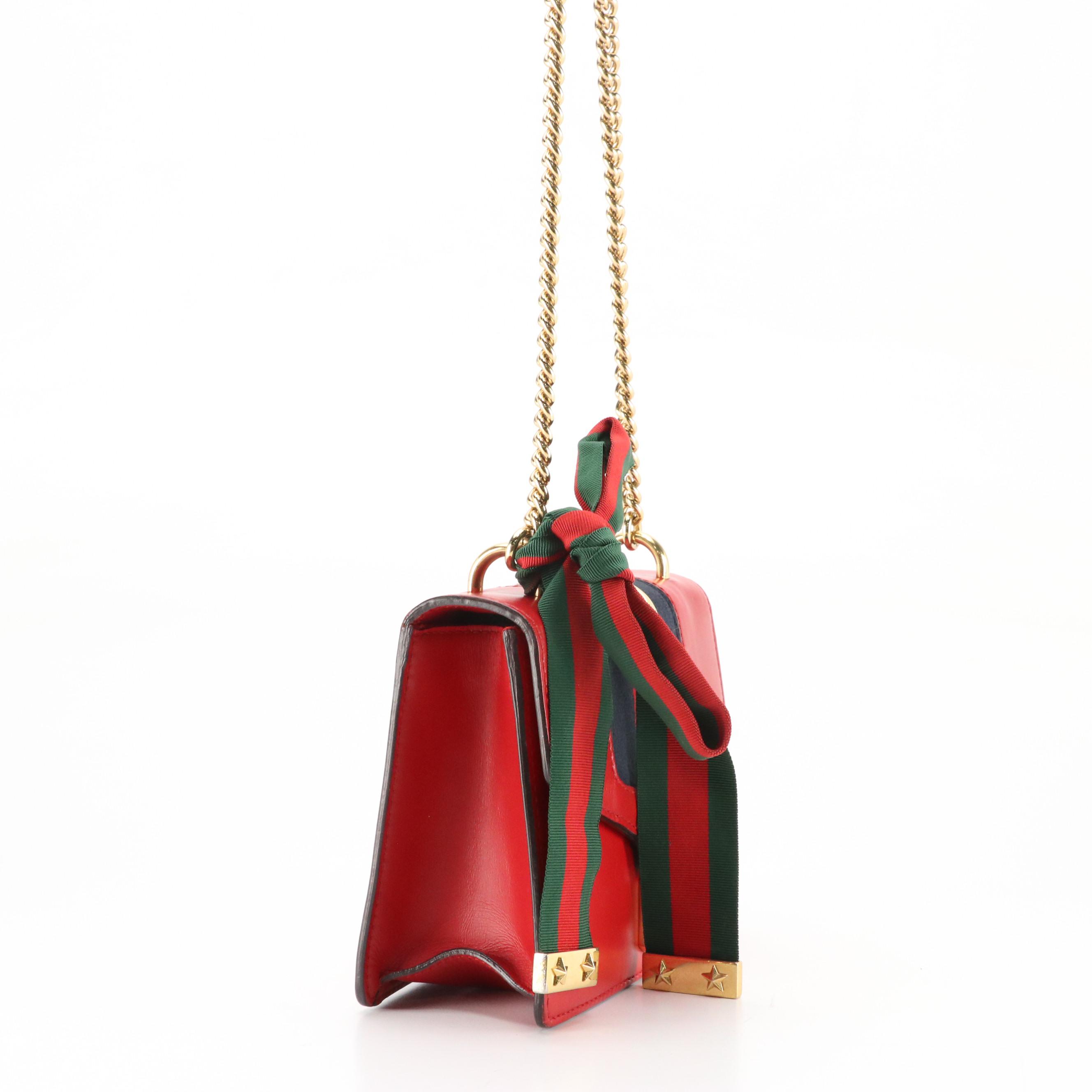 Gucci Mini Sylvie Two-Way Bag in Web Striped Red Calfskin Leather