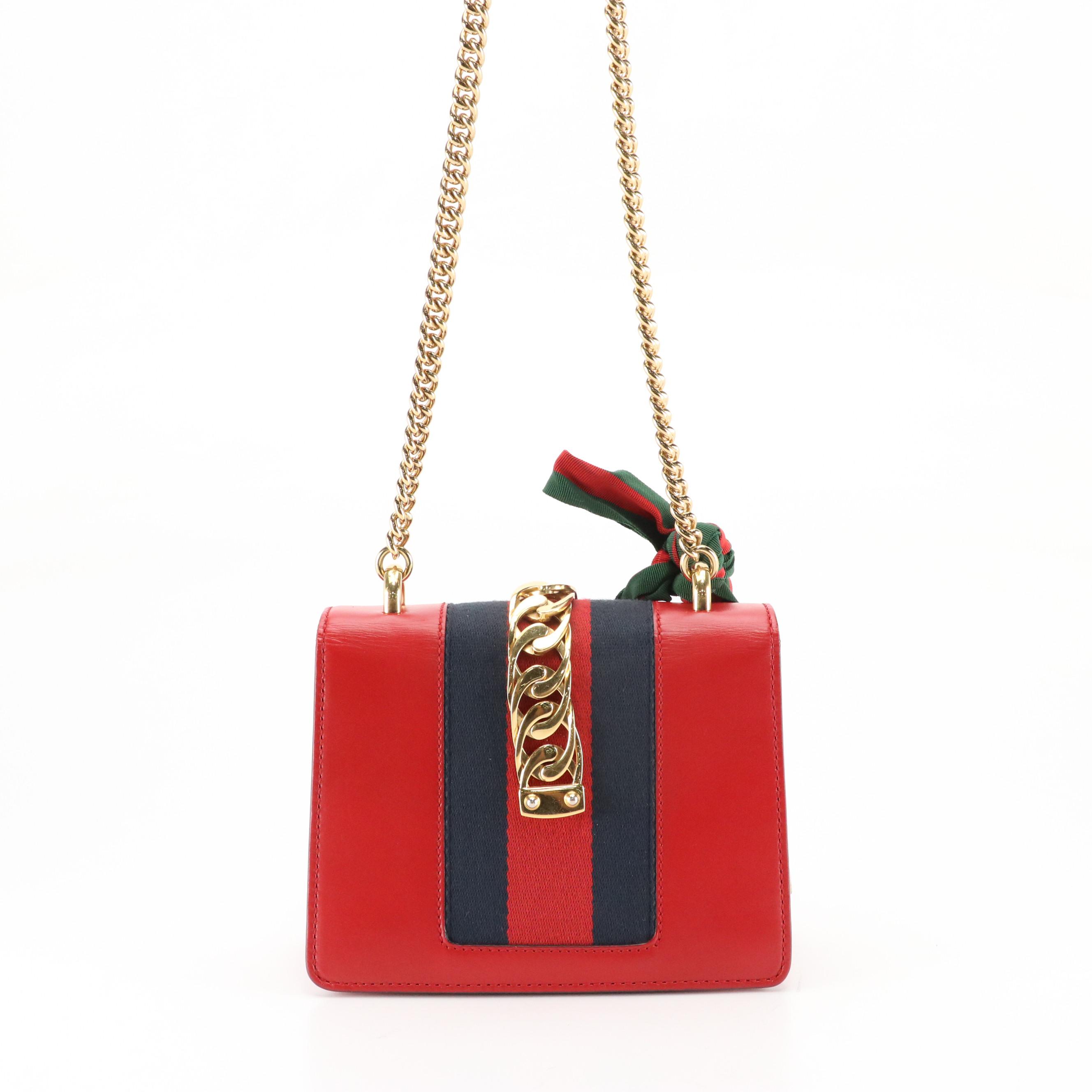 Gucci Mini Sylvie Two-Way Bag in Web Striped Red Calfskin Leather