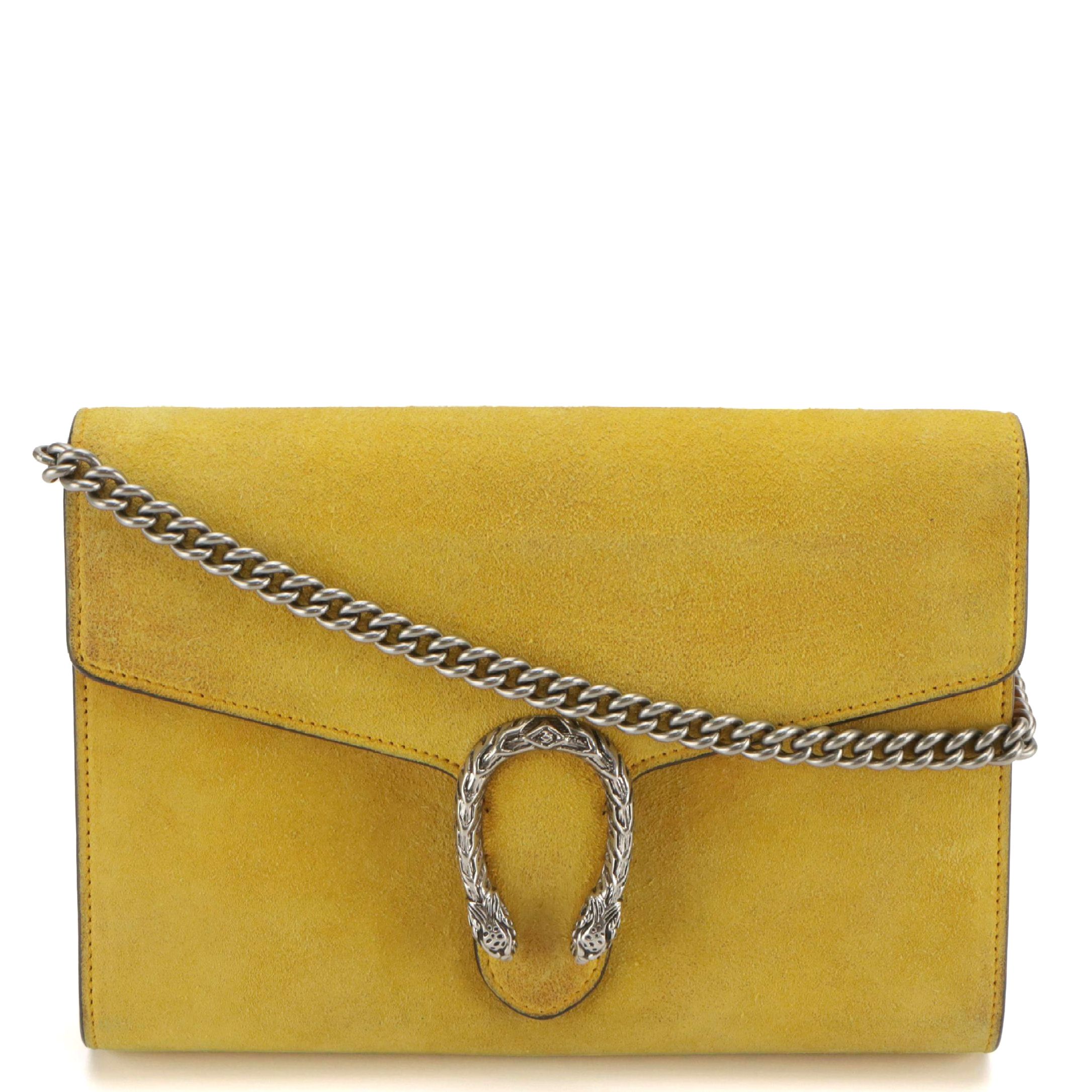 Gucci Dionysus Chain Strap Crossbody Bag in Lemon Yellow Suede and Leather