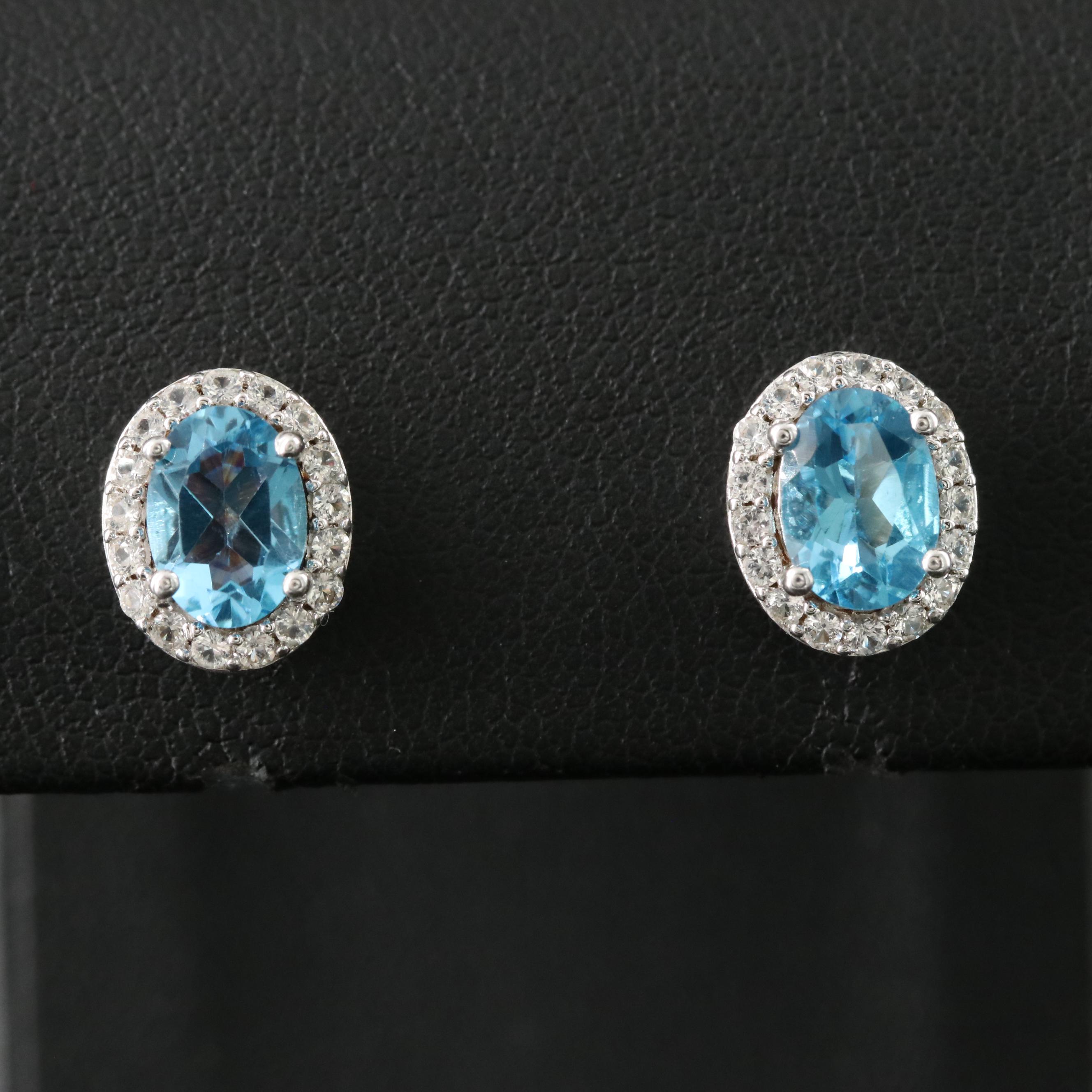 Sterling Swiss Blue Topaz and White Sapphire Earrings