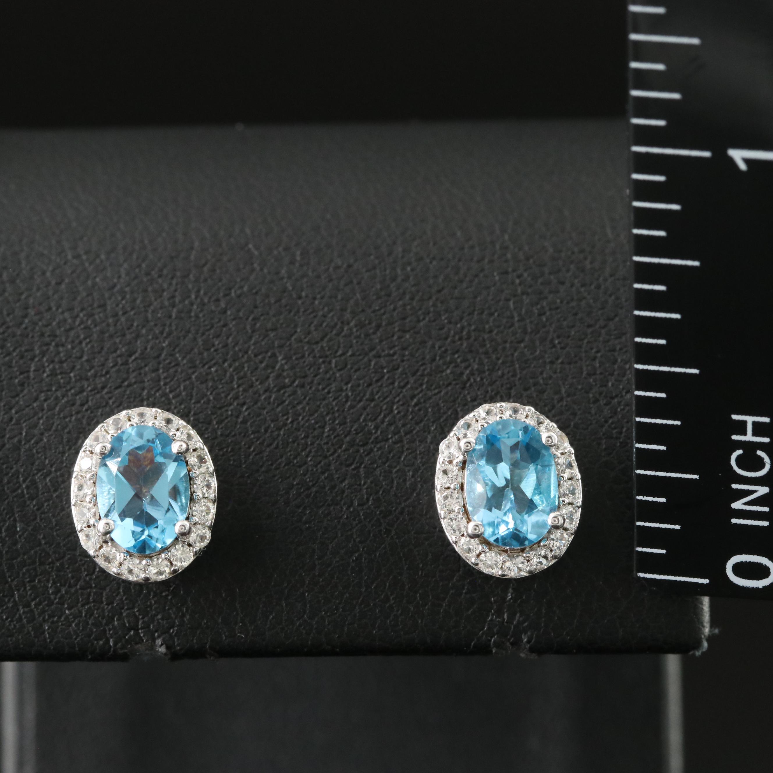 Sterling Swiss Blue Topaz and White Sapphire Earrings