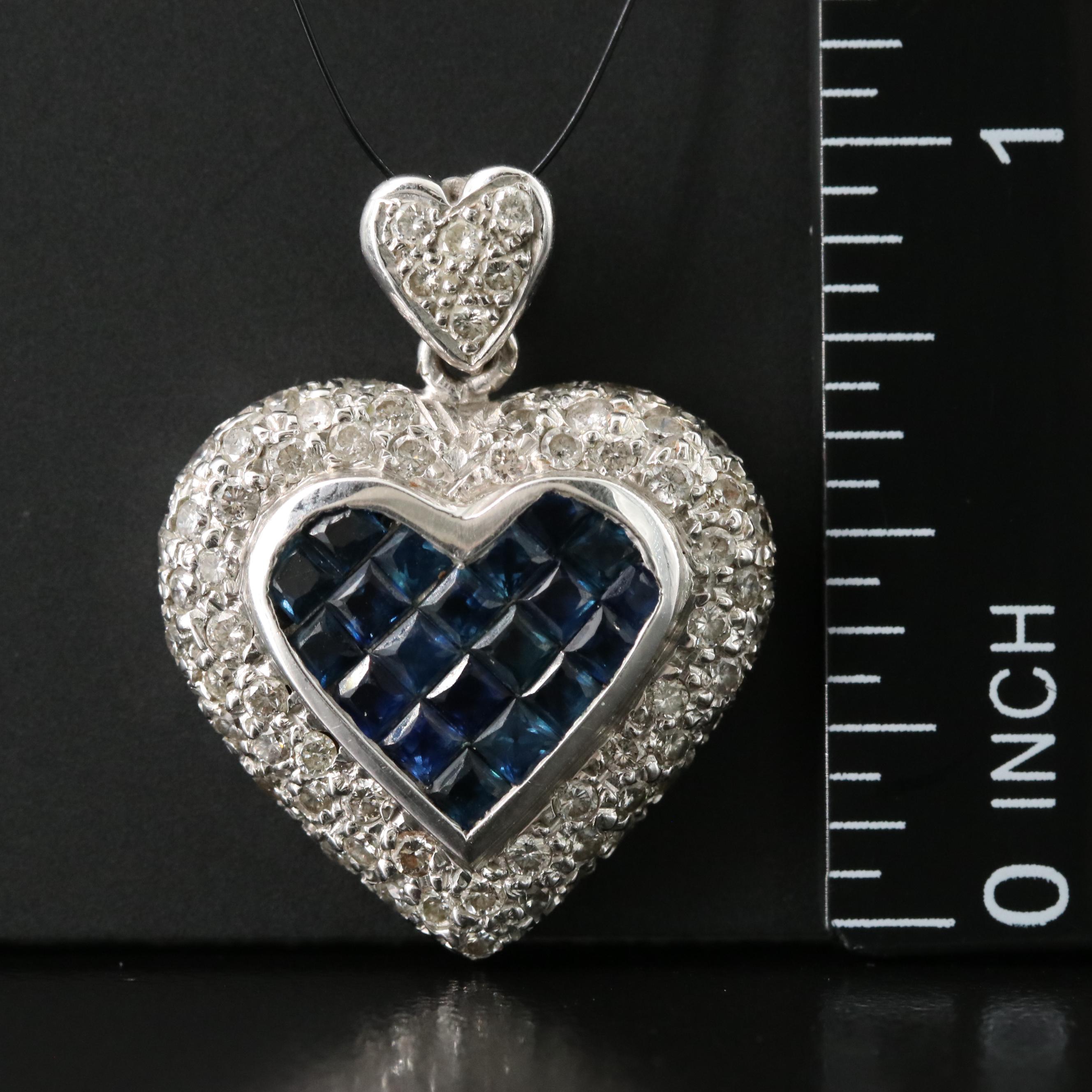 18K Sapphire and 1.03 CTW Diamond Heart Pendant with 14K Bail