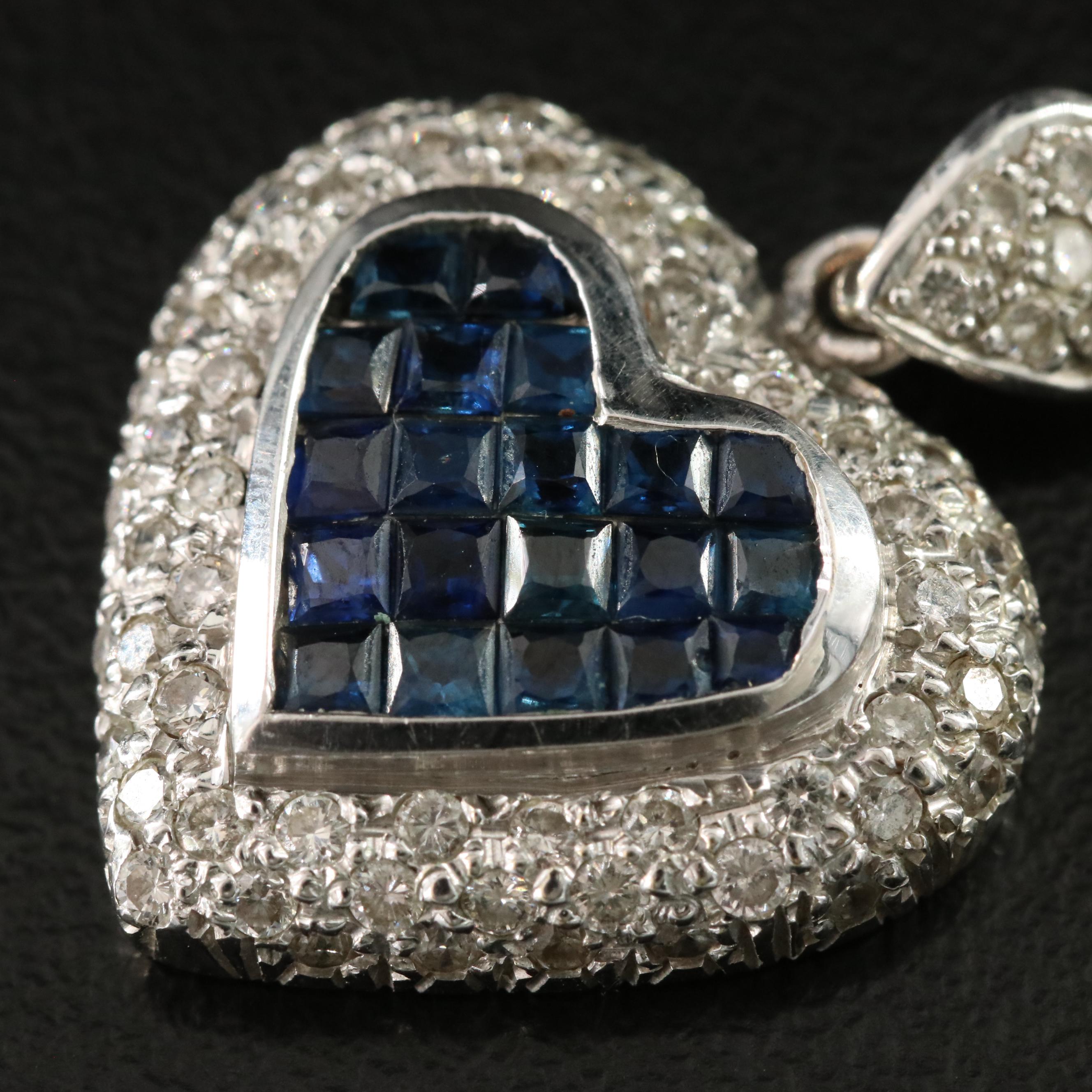 18K Sapphire and 1.03 CTW Diamond Heart Pendant with 14K Bail