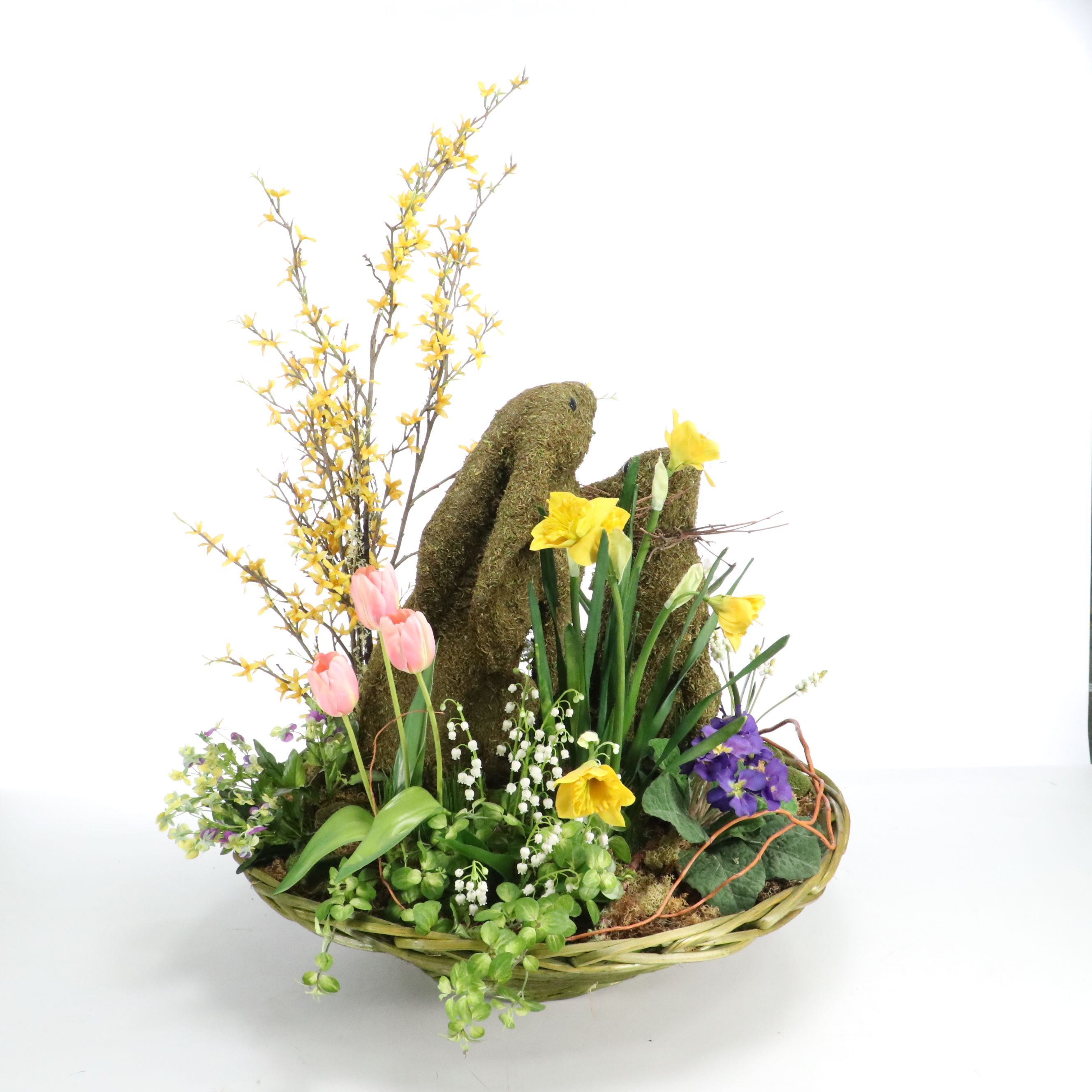 Spring Themed Artificial Rabbit Topiaries and Flower Centerpiece Bouquet