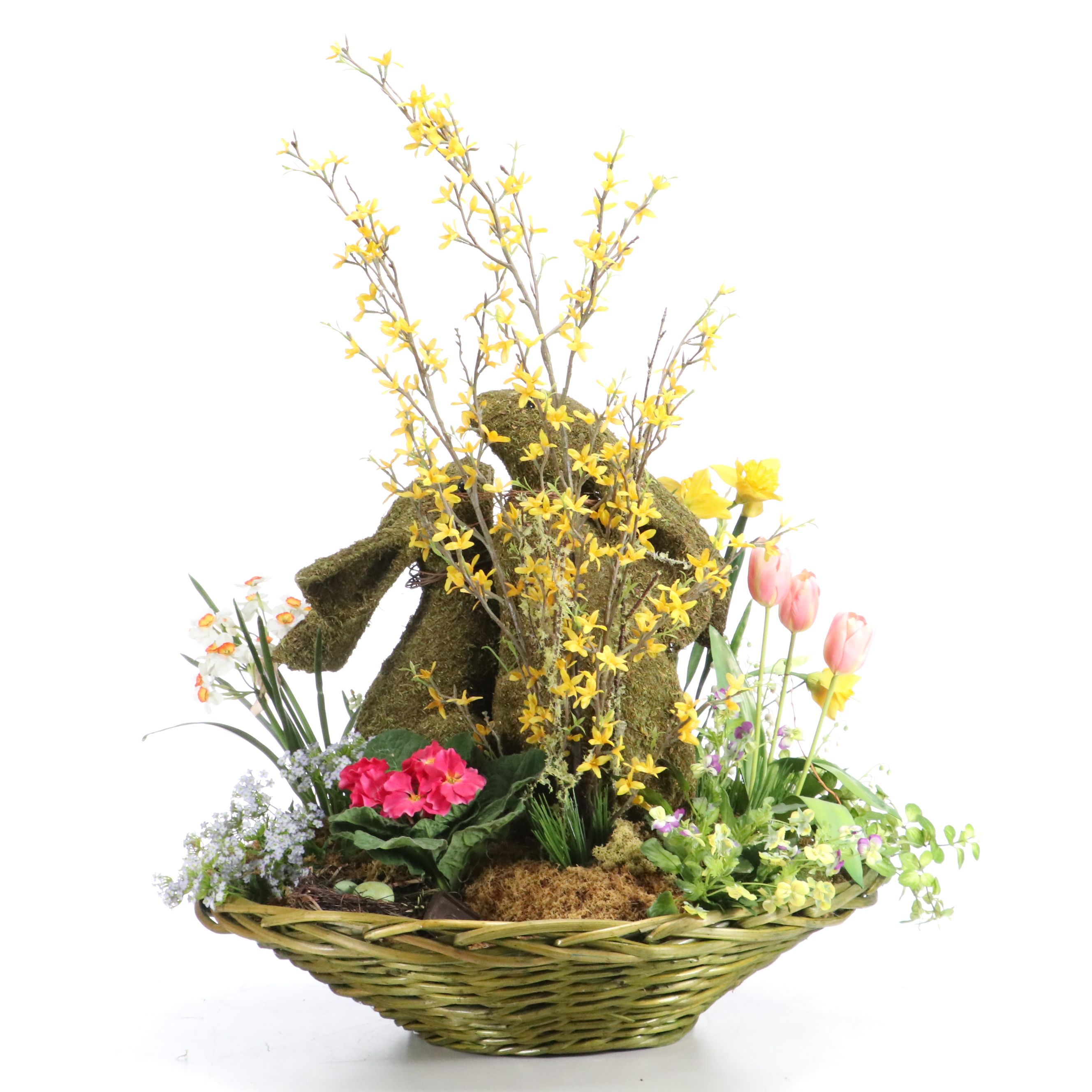 Spring Themed Artificial Rabbit Topiaries and Flower Centerpiece Bouquet