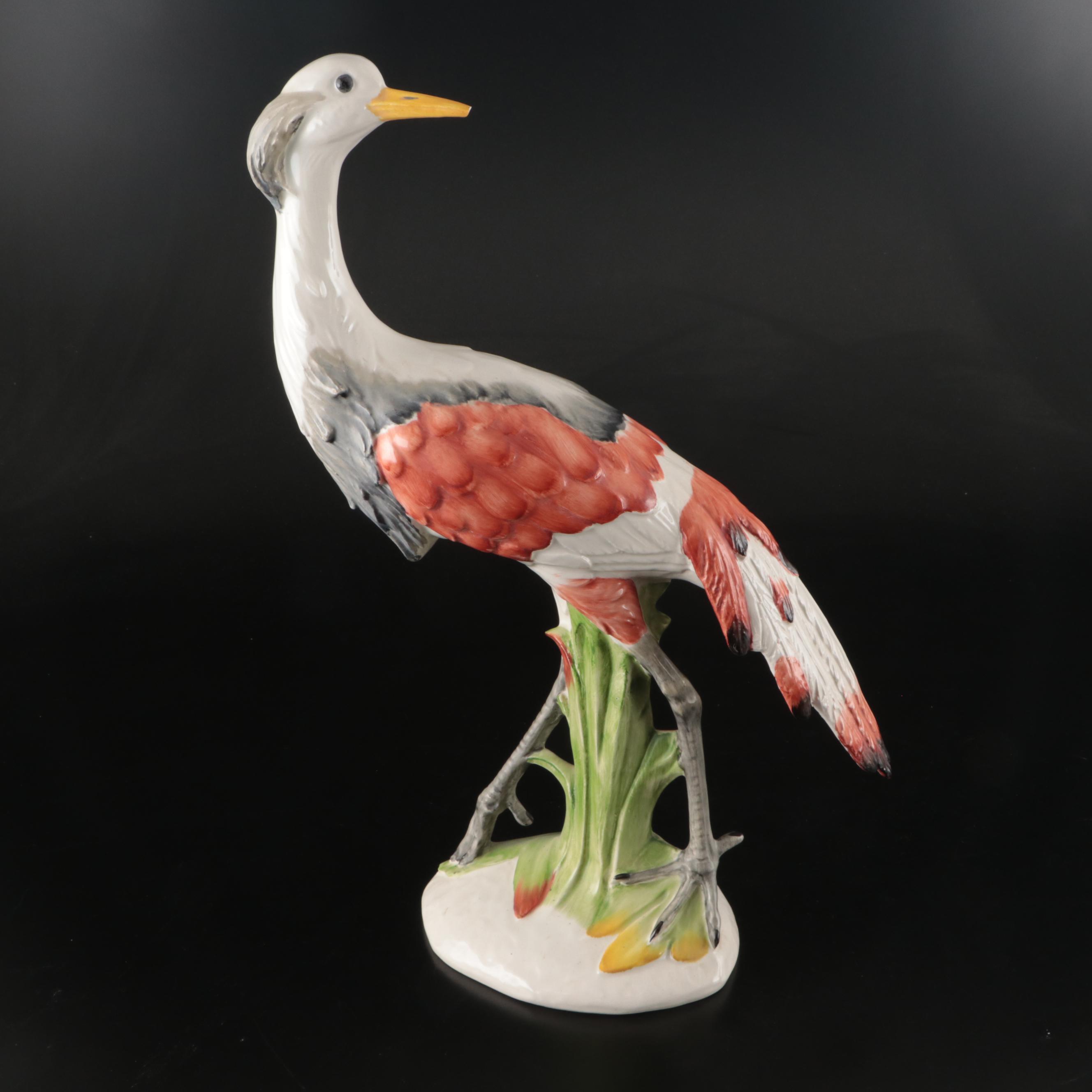 Italian Hand-Painted Porcelain Crane Figurines