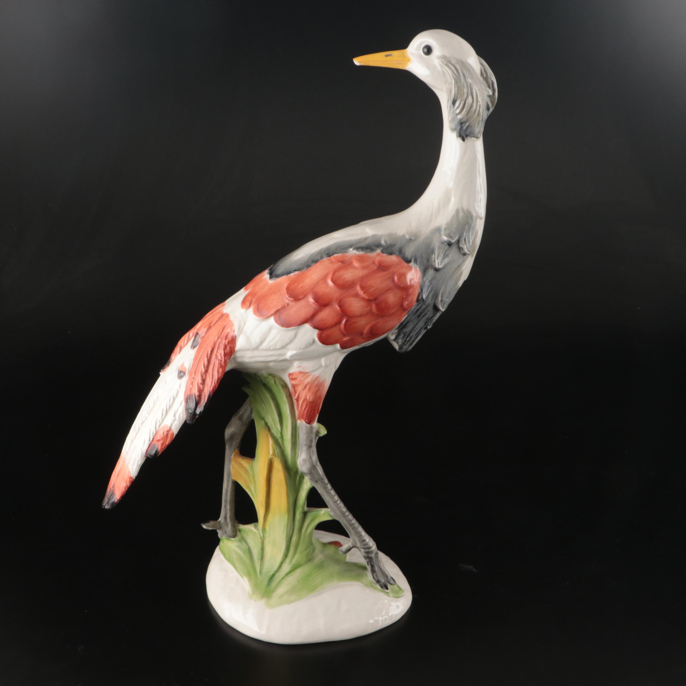 Italian Hand-Painted Porcelain Crane Figurines