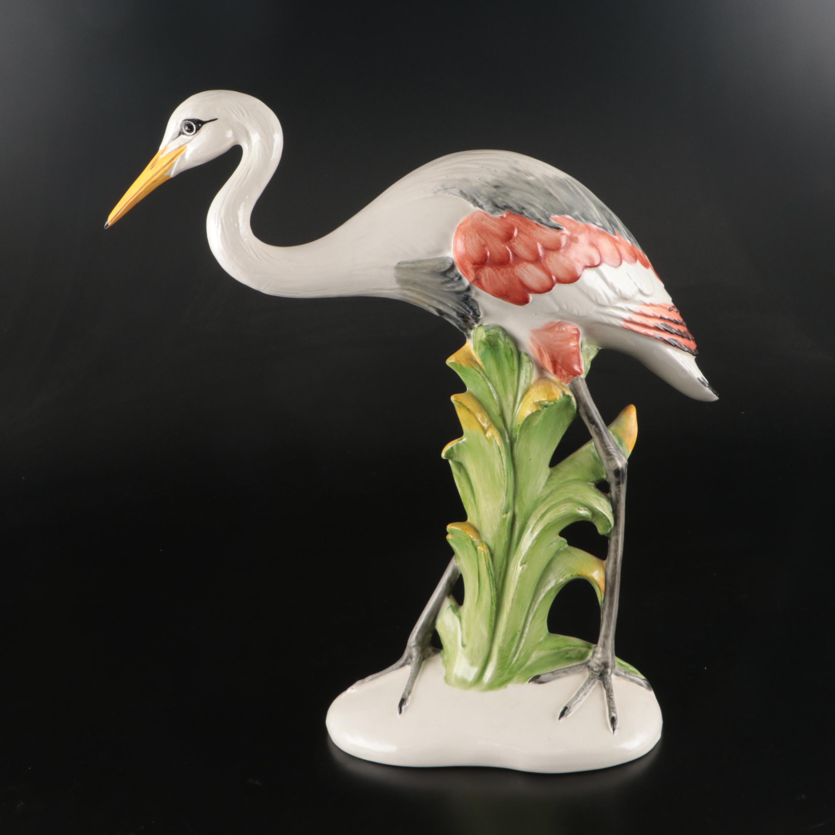 Italian Hand-Painted Porcelain Crane Figurines