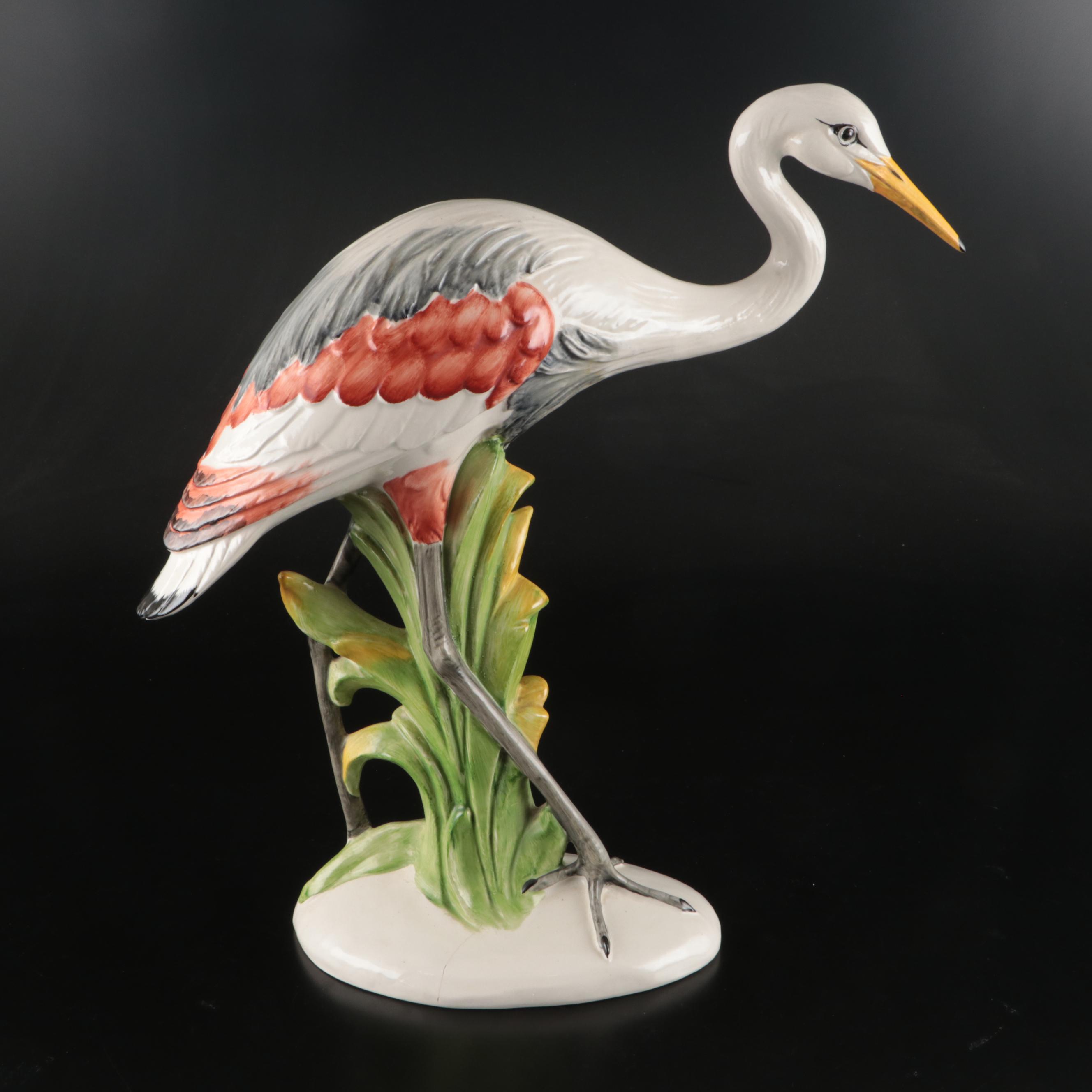 Italian Hand-Painted Porcelain Crane Figurines