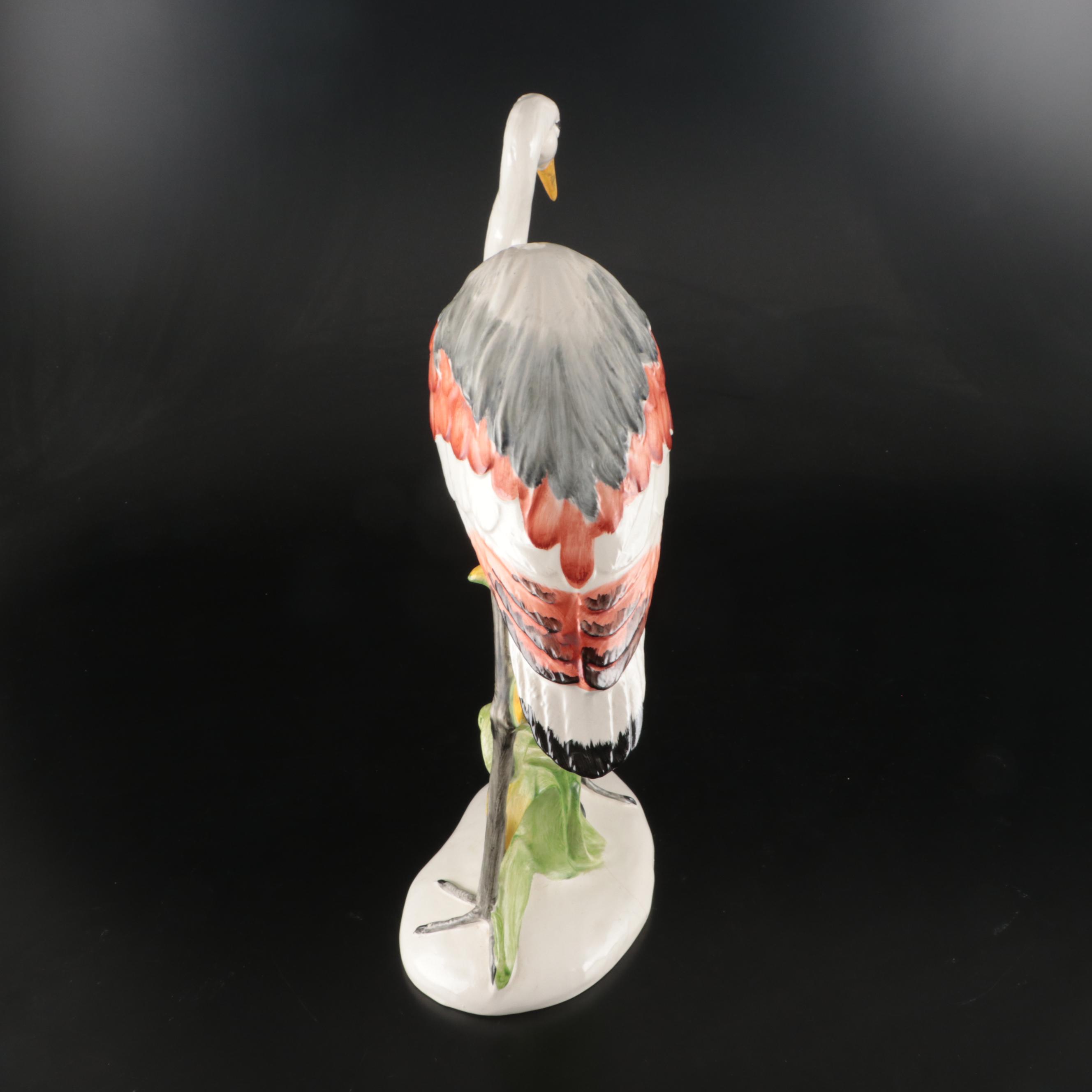 Italian Hand-Painted Porcelain Crane Figurines