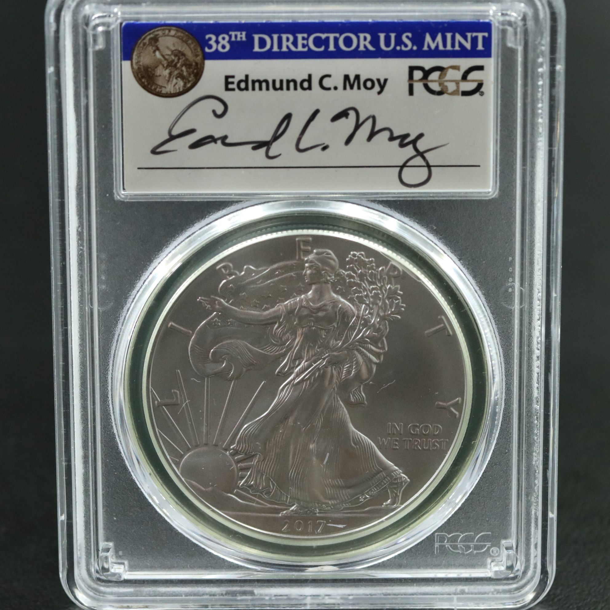 PCGS Graded MS70 2017 $1 American Silver Eagle Signed by Moy