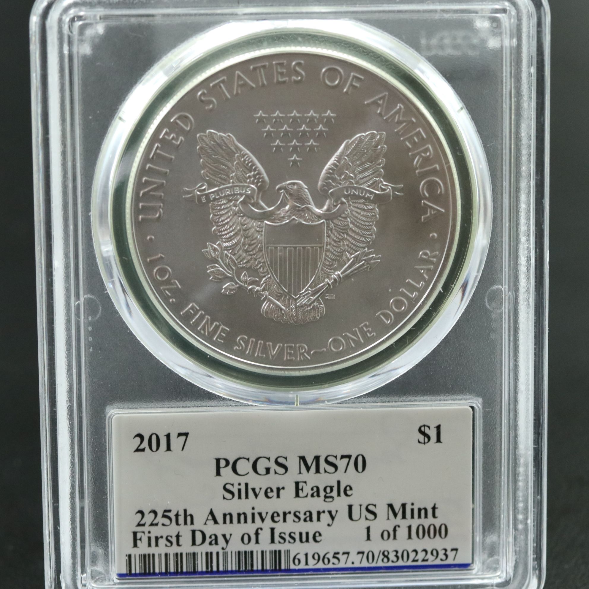 PCGS Graded MS70 2017 $1 American Silver Eagle Signed by Moy