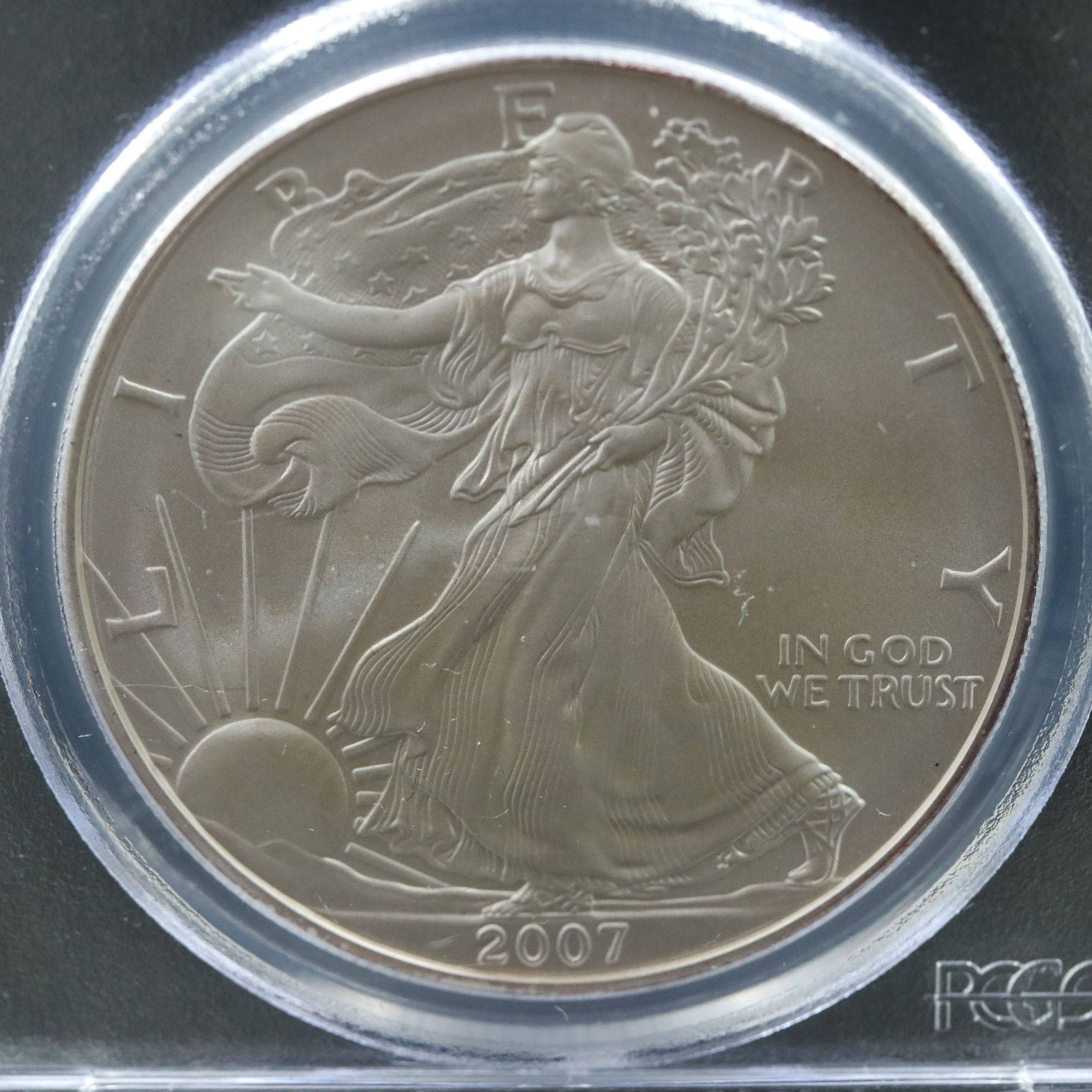 PCGS Graded SP70 Burnished 2007-W $1 U.S. Silver Eagle Signed by Moy