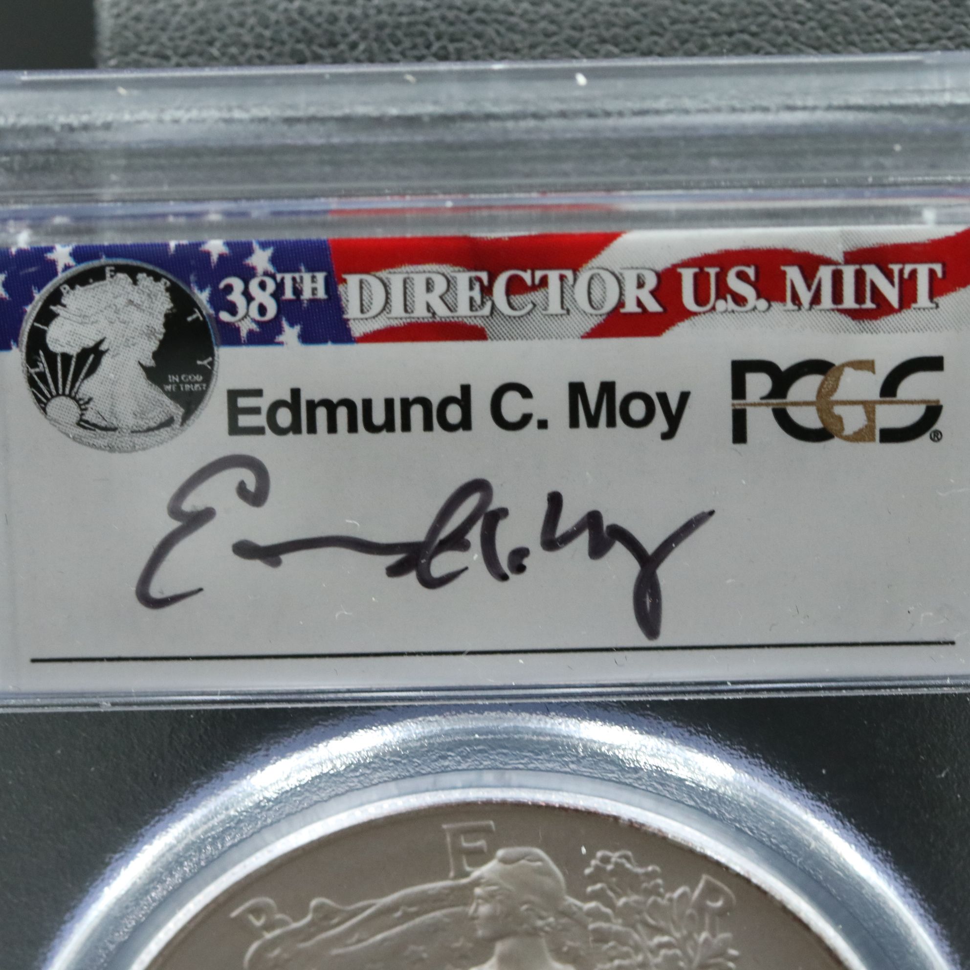 PCGS Graded SP70 Burnished 2007-W $1 U.S. Silver Eagle Signed by Moy