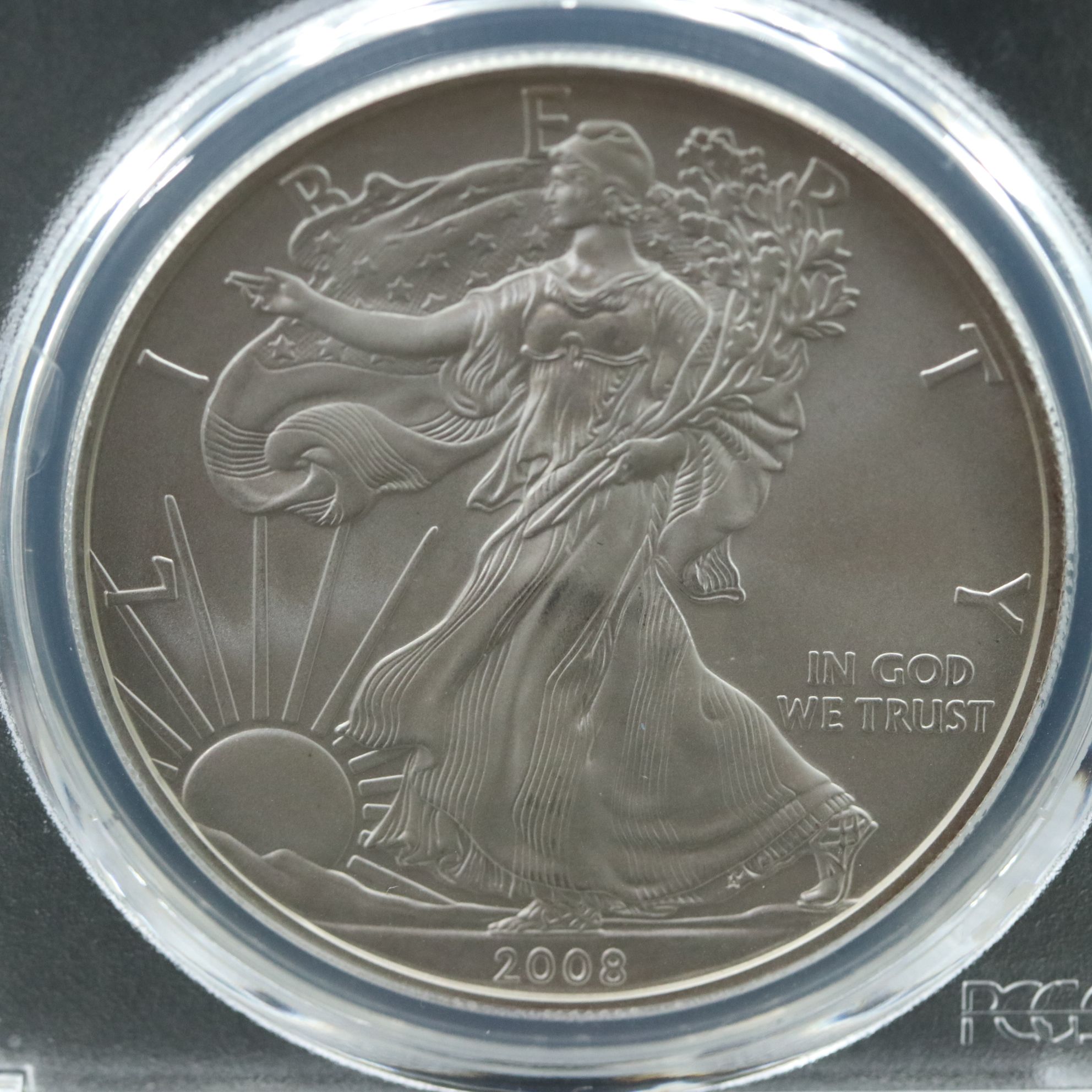 PCGS Graded SP70 Burnished 2008-W $1 U.S. Silver Eagle Signed by Mercanti