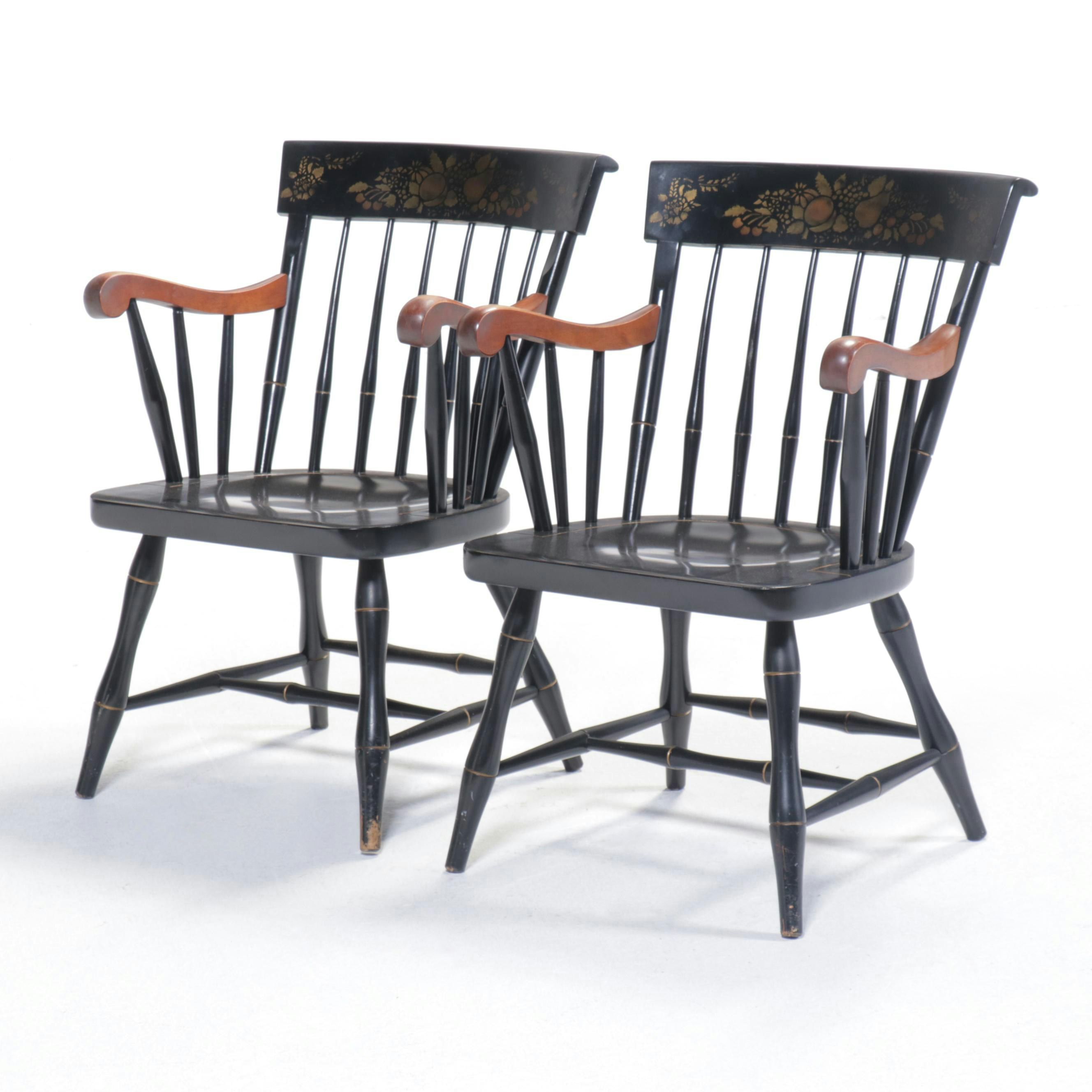 Pair of Nichols & Stone Hitchcock Style Stencil-Decorated Armchairs