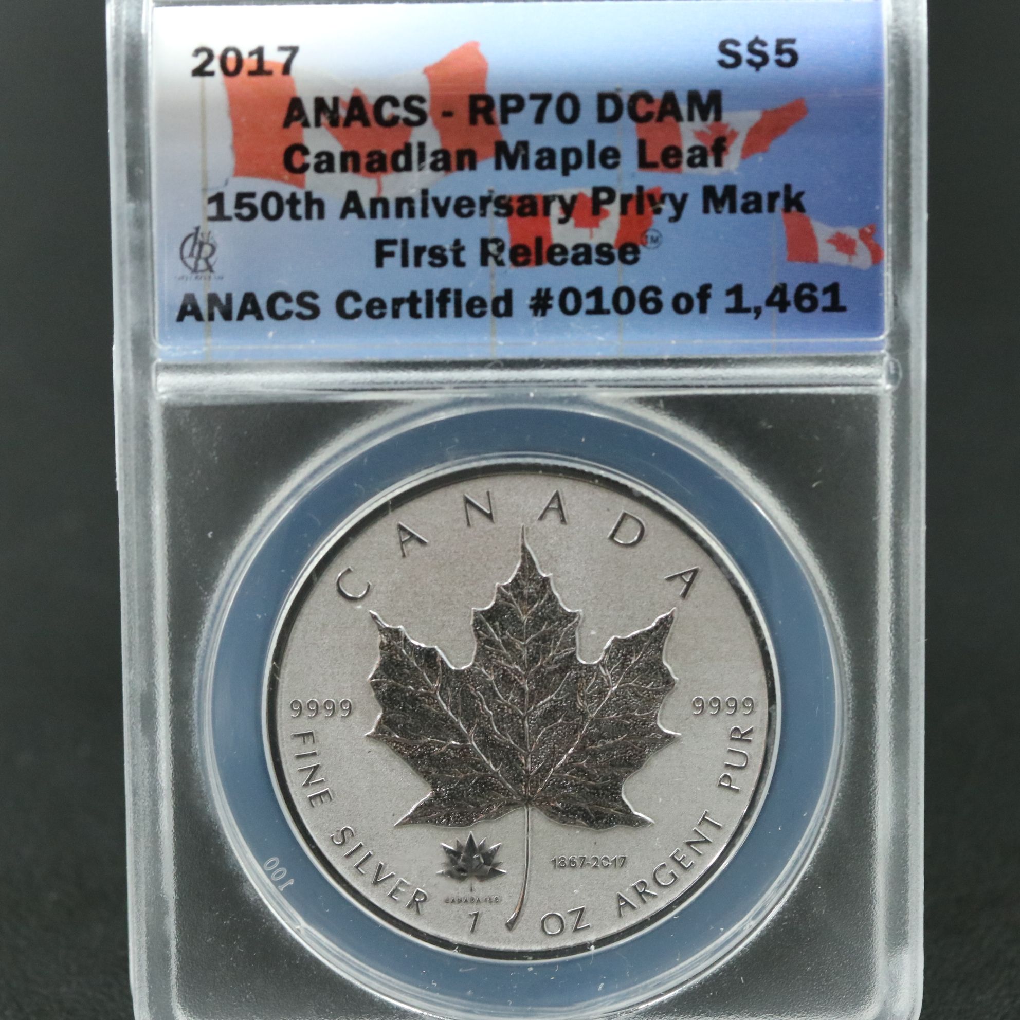 ANACS RP70 DCAM 2017 $5 Canadian Silver Maple Leaf 150th