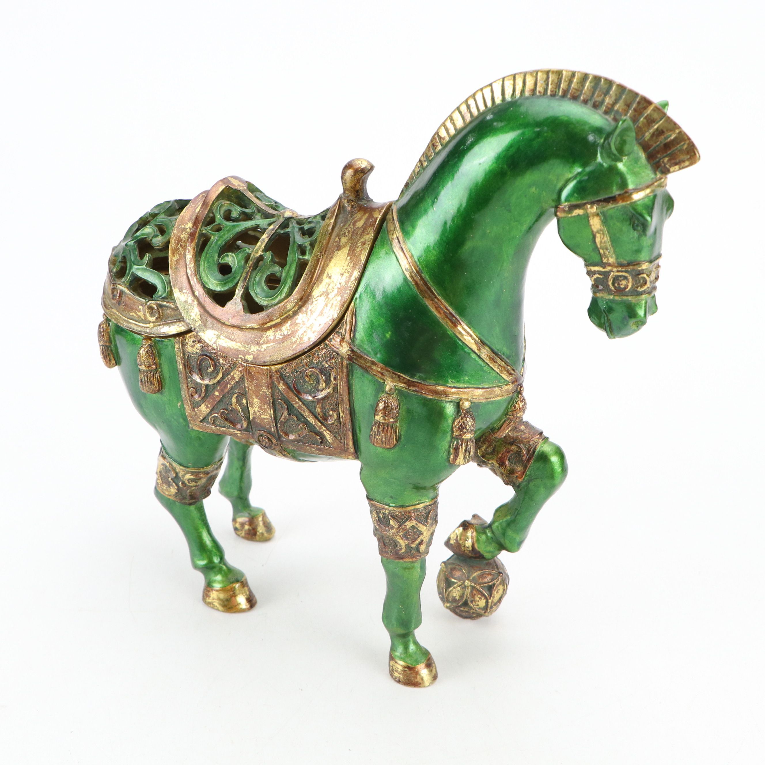 Green and Gold Finished Resin Horse Jewelry Box