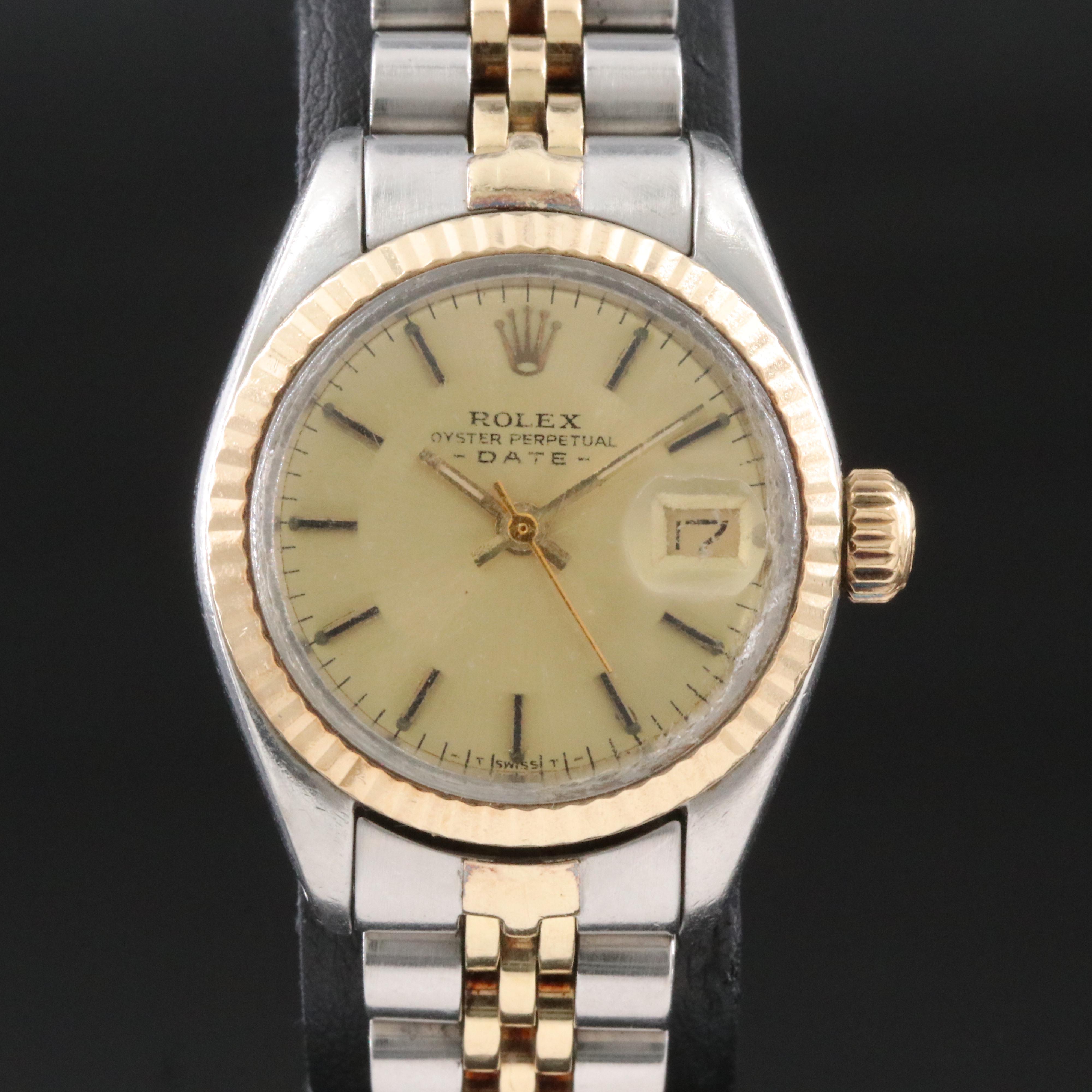 Rolex Oyster Perpetual Date Champagne 26mm 14K & Steel Automatic Watch c. 1979