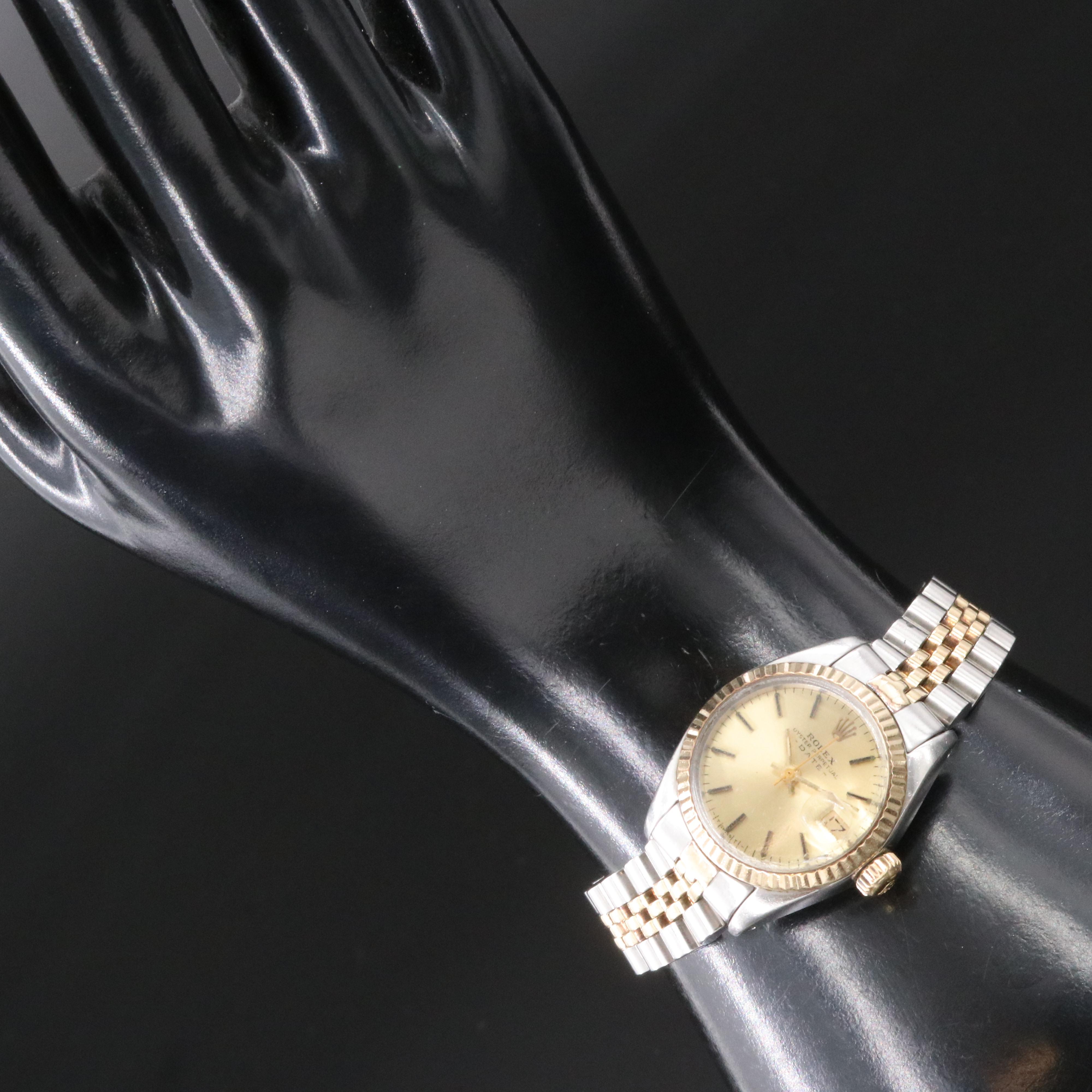 Rolex Oyster Perpetual Date Champagne 26mm 14K & Steel Automatic Watch c. 1979