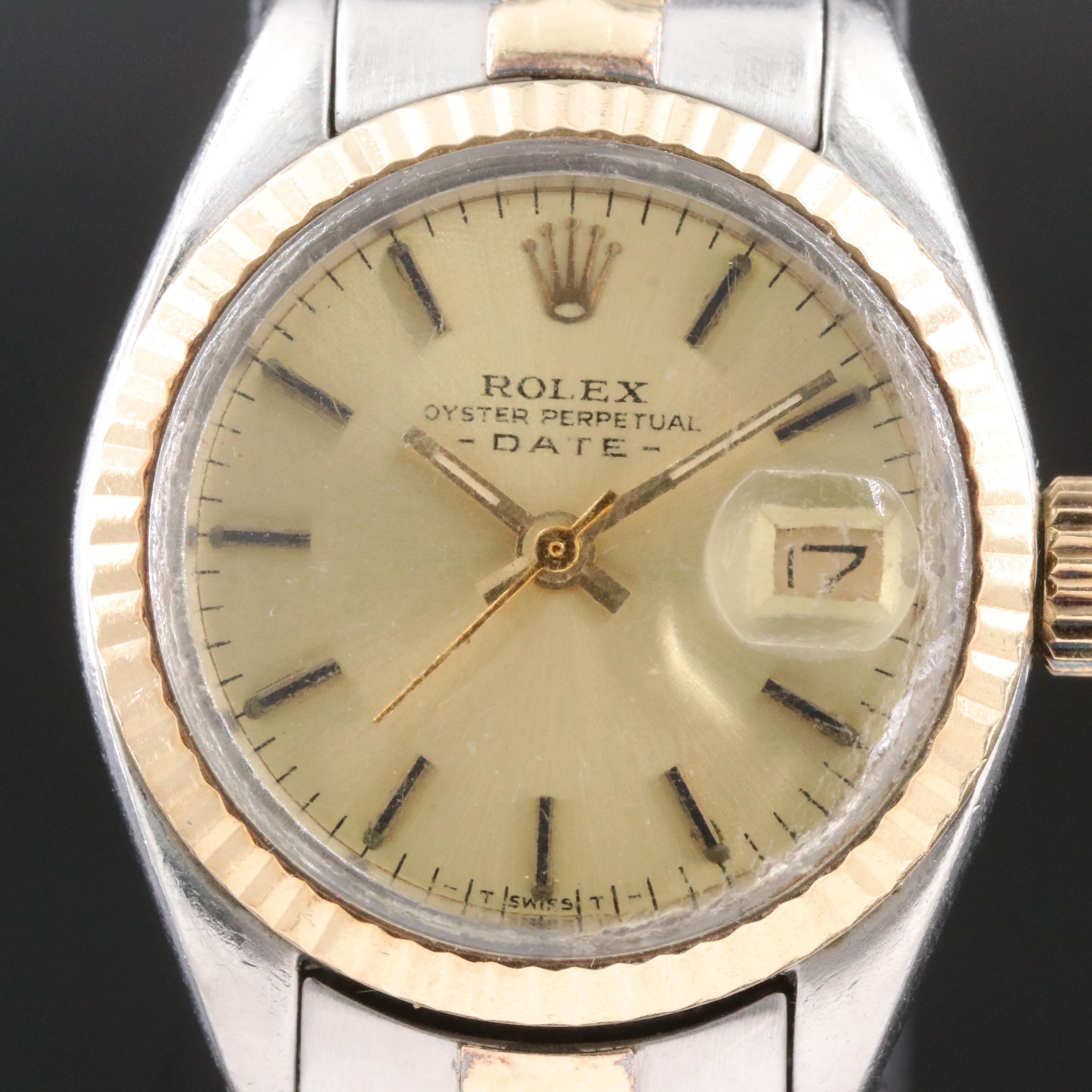 Rolex Oyster Perpetual Date Champagne 26mm 14K & Steel Automatic Watch c. 1979