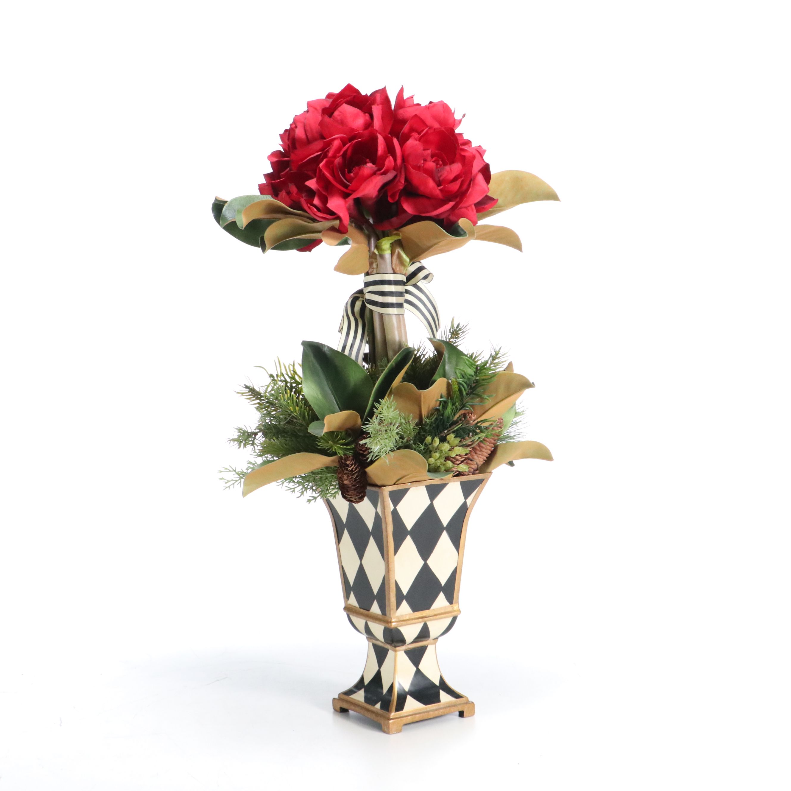 Artificial Flower Arrangements in Harlequin Pattern Vases