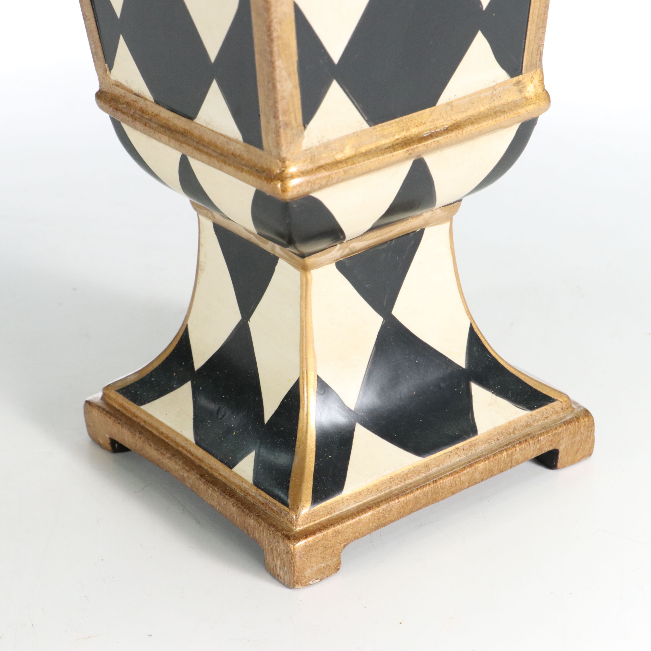 Artificial Flower Arrangements in Harlequin Pattern Vases