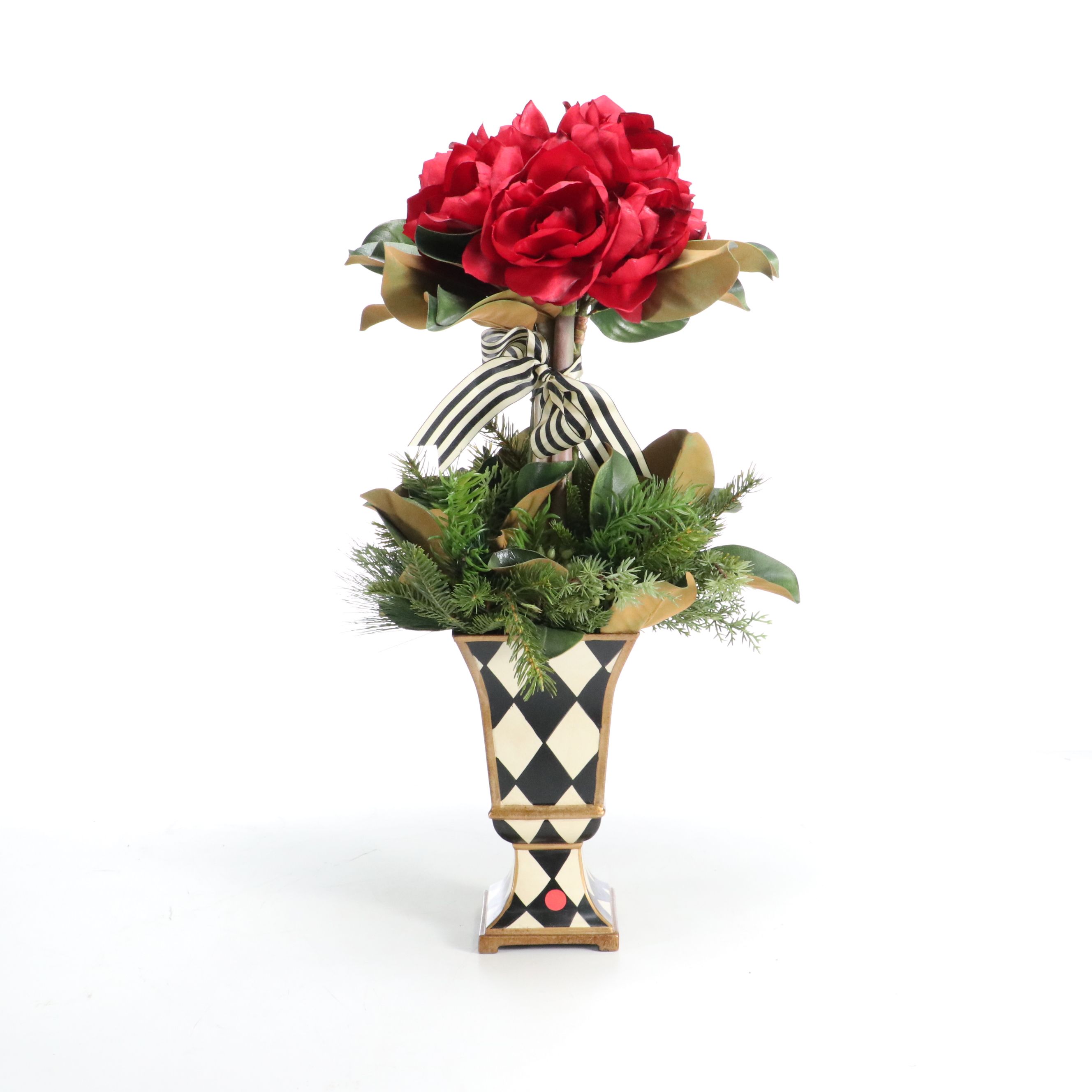 Artificial Flower Arrangements in Harlequin Pattern Vases