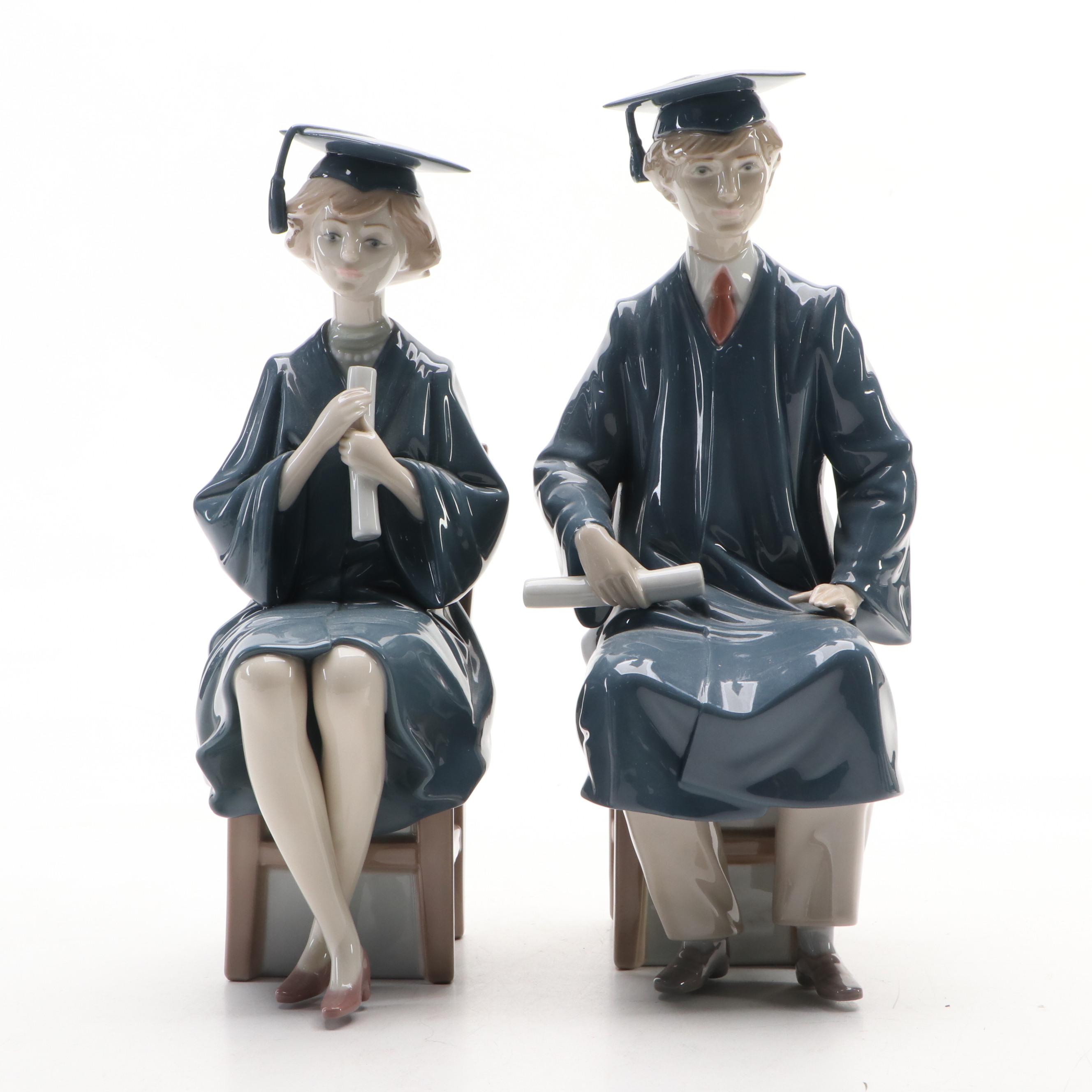 Lladró "Girl Graduate" and "Boy Graduate" Porcelain Figures