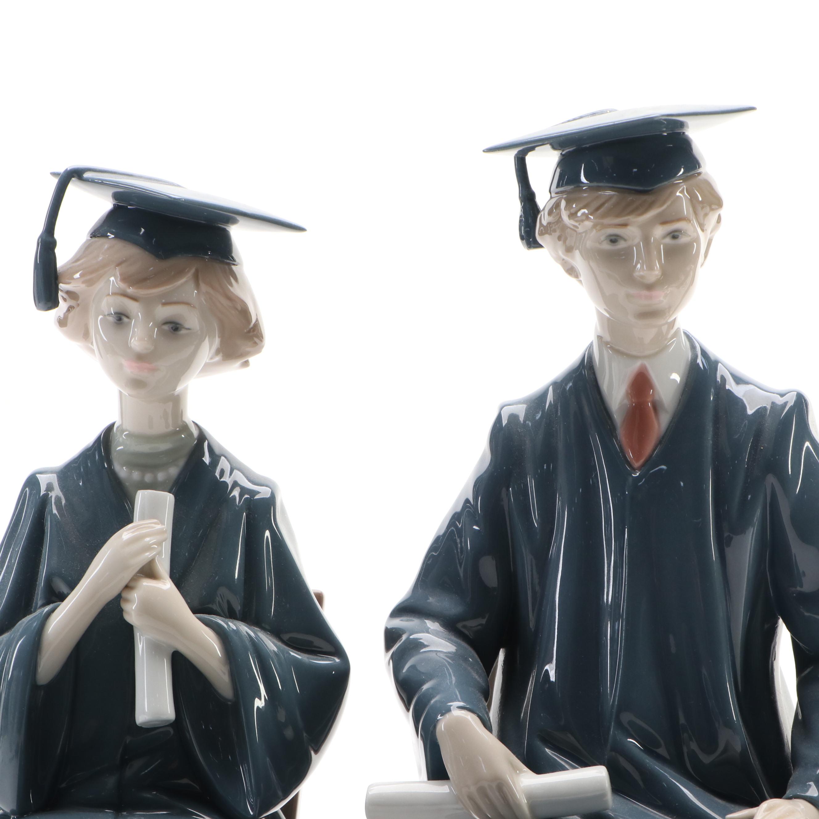 Lladró "Girl Graduate" and "Boy Graduate" Porcelain Figures