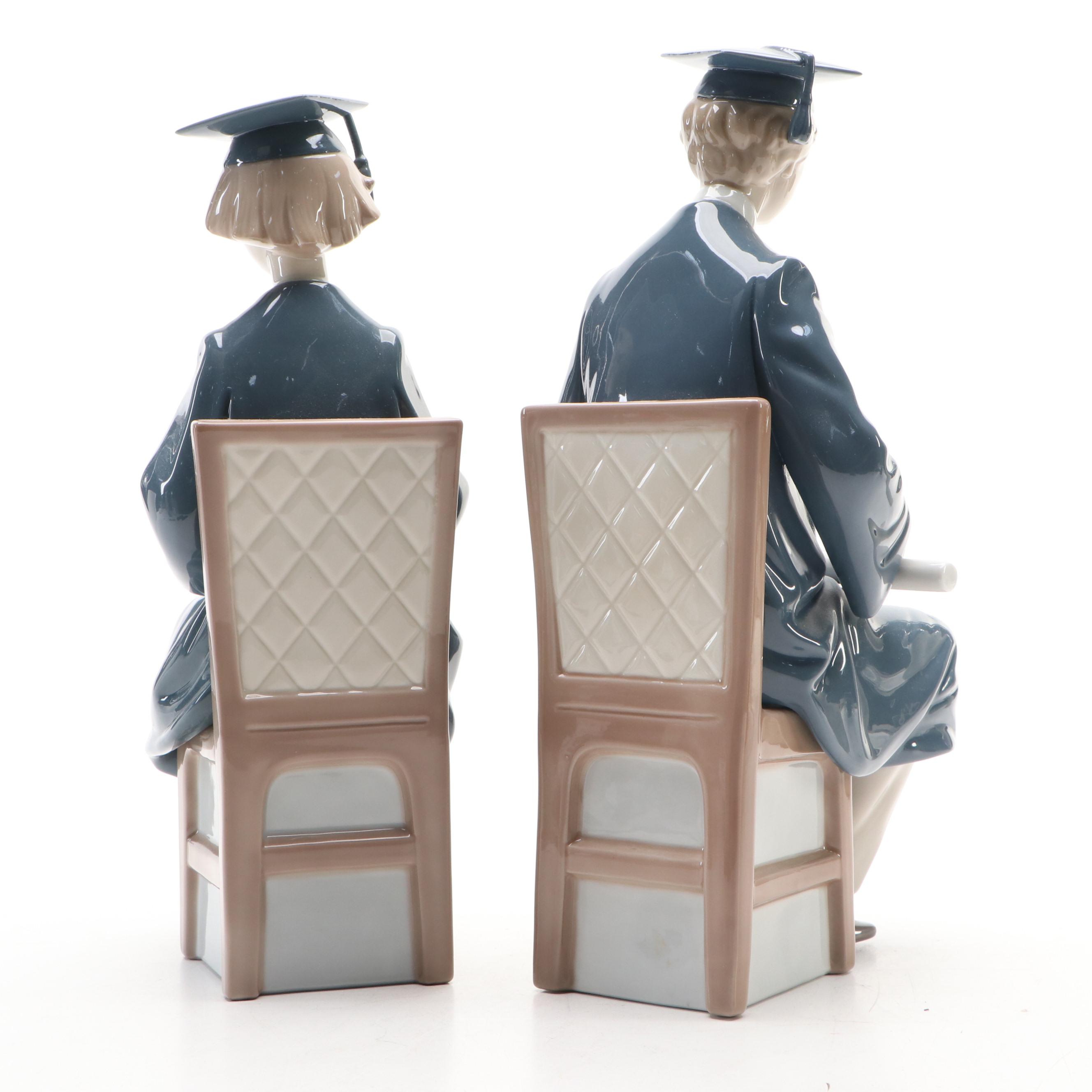 Lladró "Girl Graduate" and "Boy Graduate" Porcelain Figures