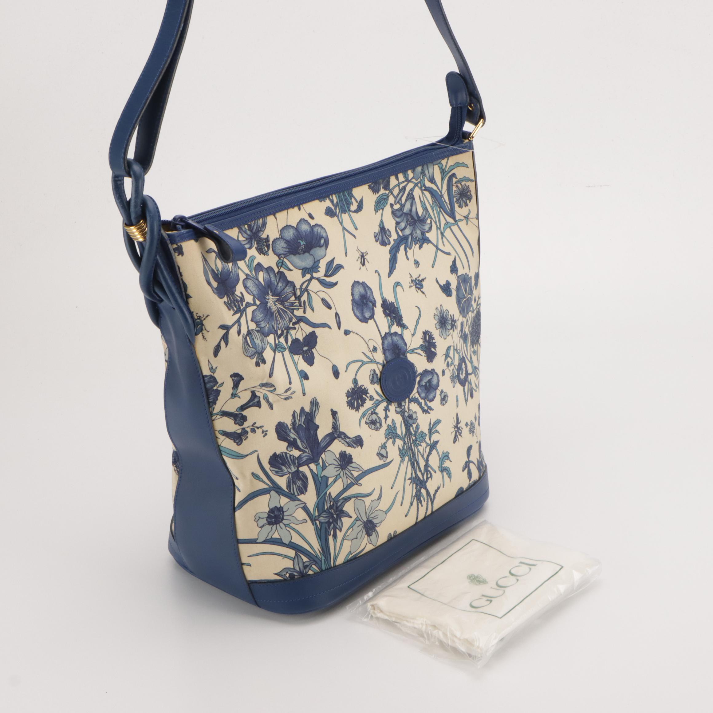 Gucci Botanical Print Canvas and Leather Zip-Top Shoulder Bag