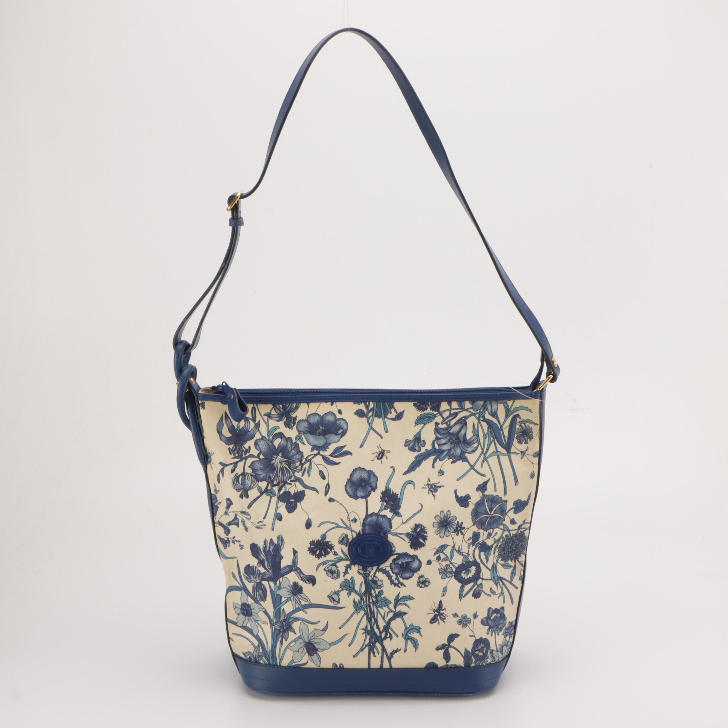 Gucci Botanical Print Canvas and Leather Zip-Top Shoulder Bag
