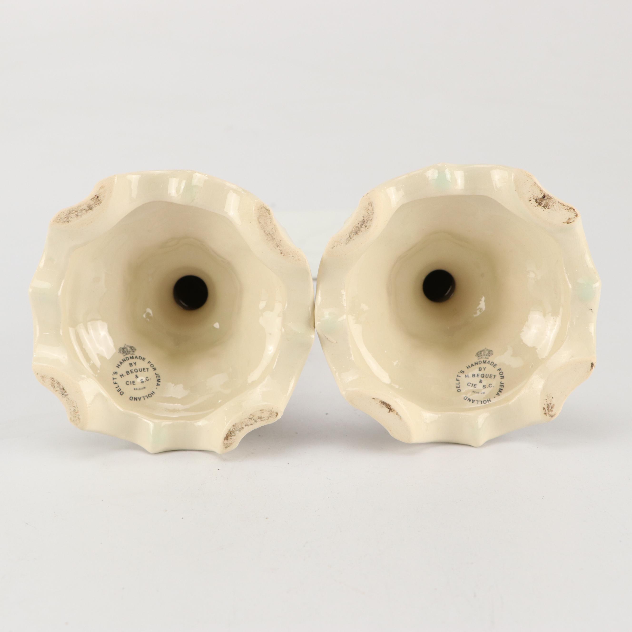 Dutch Polychrome Delft Candlesticks and Leeds Botanical Creamware Tureen