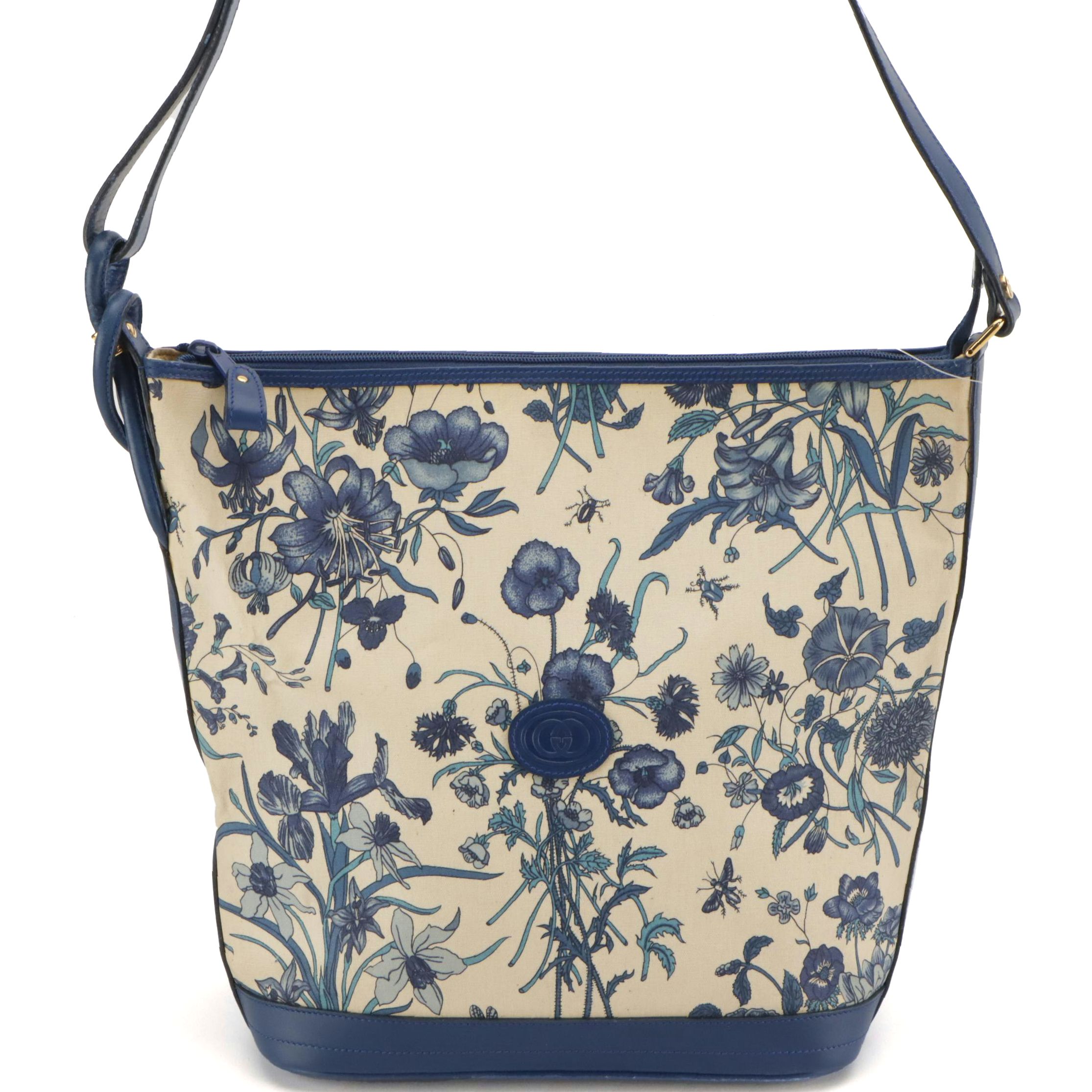 Gucci Botanical Print Canvas and Leather Zip-Top Shoulder Bag