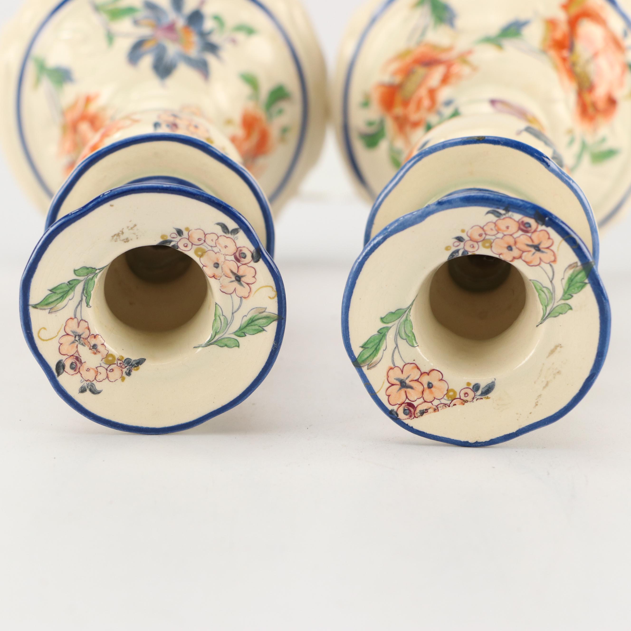 Dutch Polychrome Delft Candlesticks and Leeds Botanical Creamware Tureen