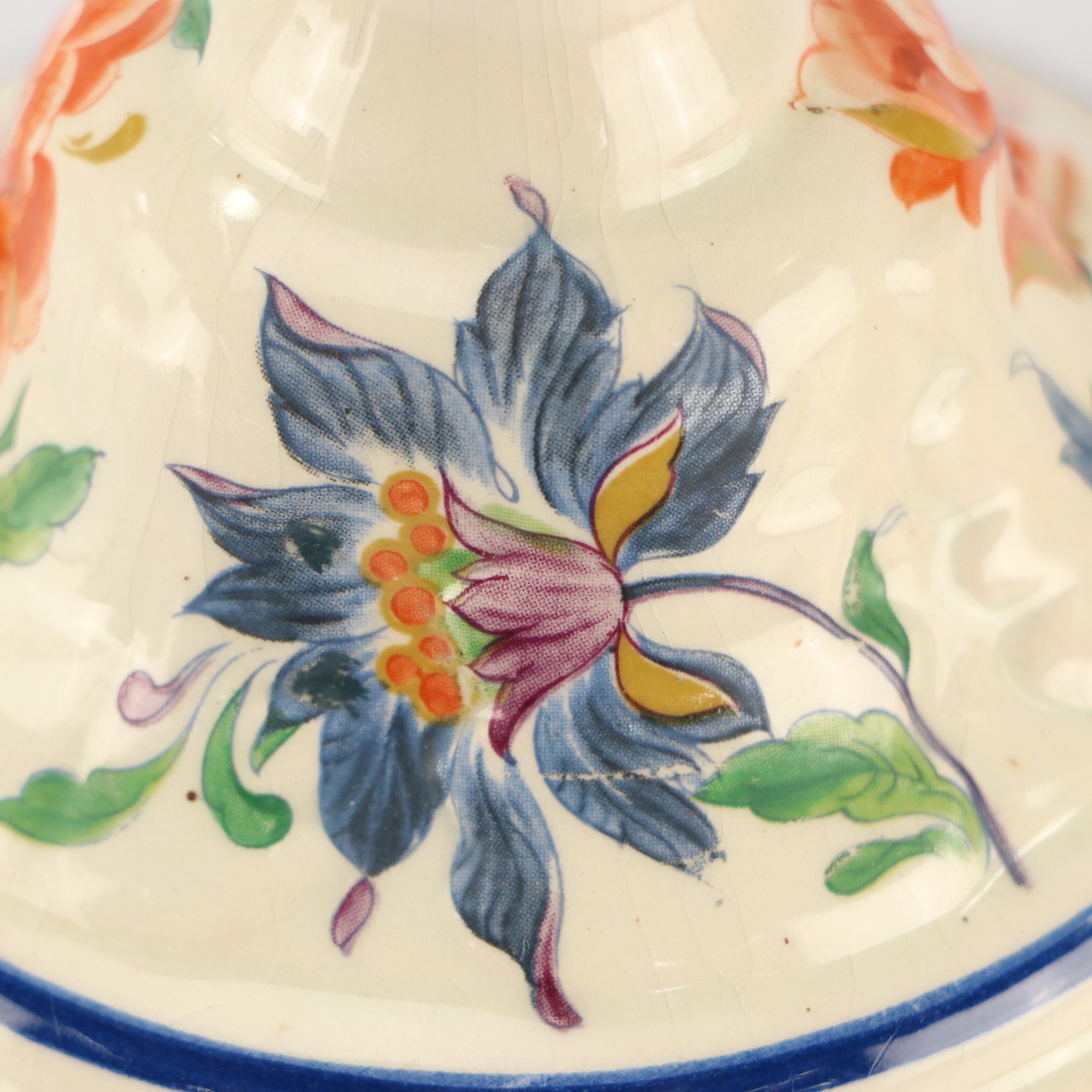 Dutch Polychrome Delft Candlesticks and Leeds Botanical Creamware Tureen