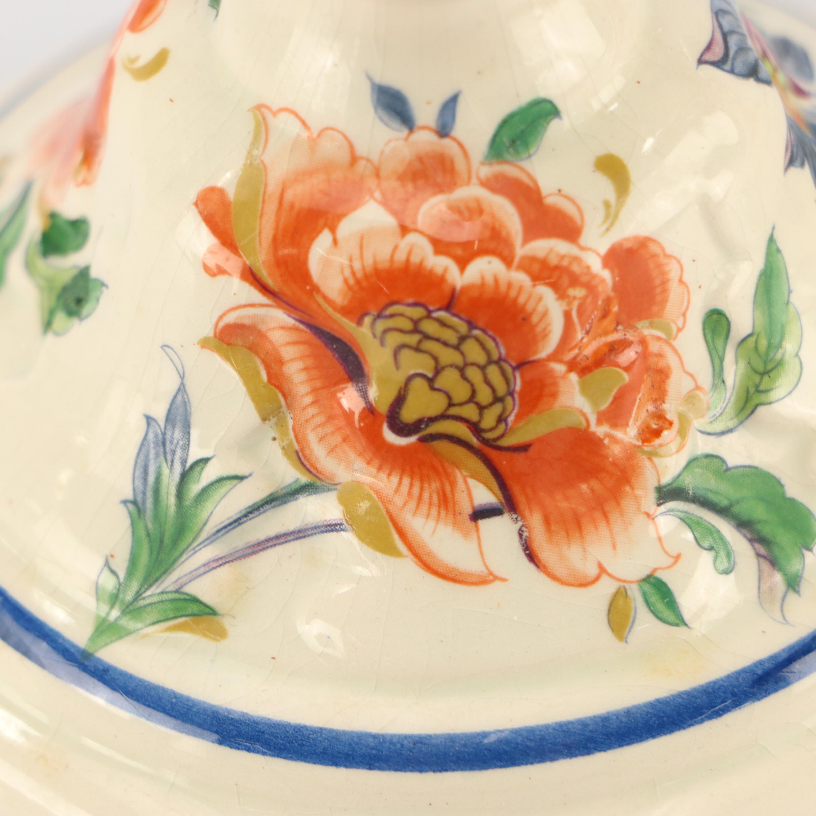 Dutch Polychrome Delft Candlesticks and Leeds Botanical Creamware Tureen