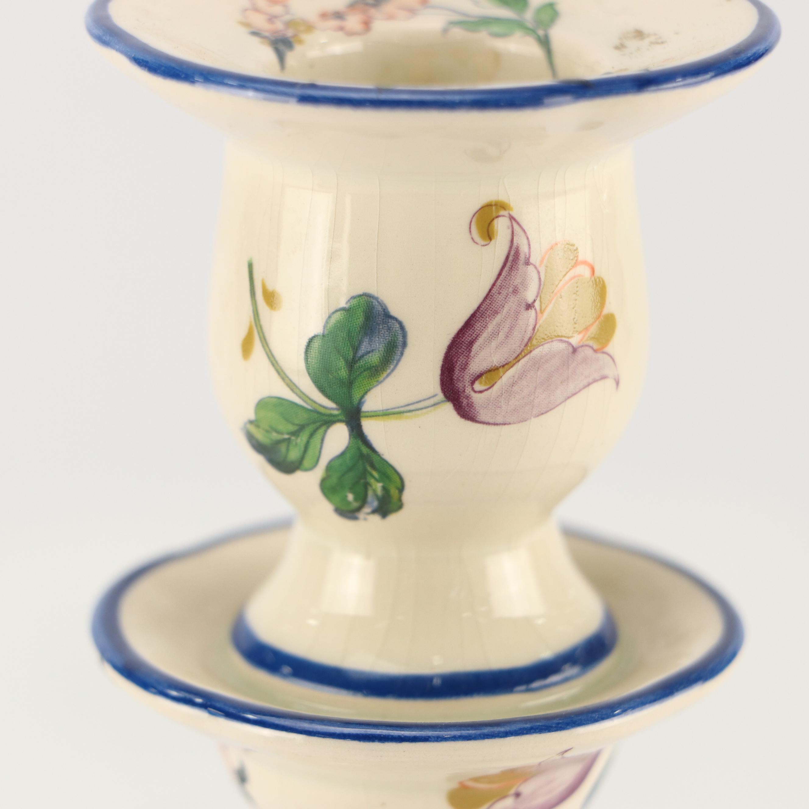 Dutch Polychrome Delft Candlesticks and Leeds Botanical Creamware Tureen