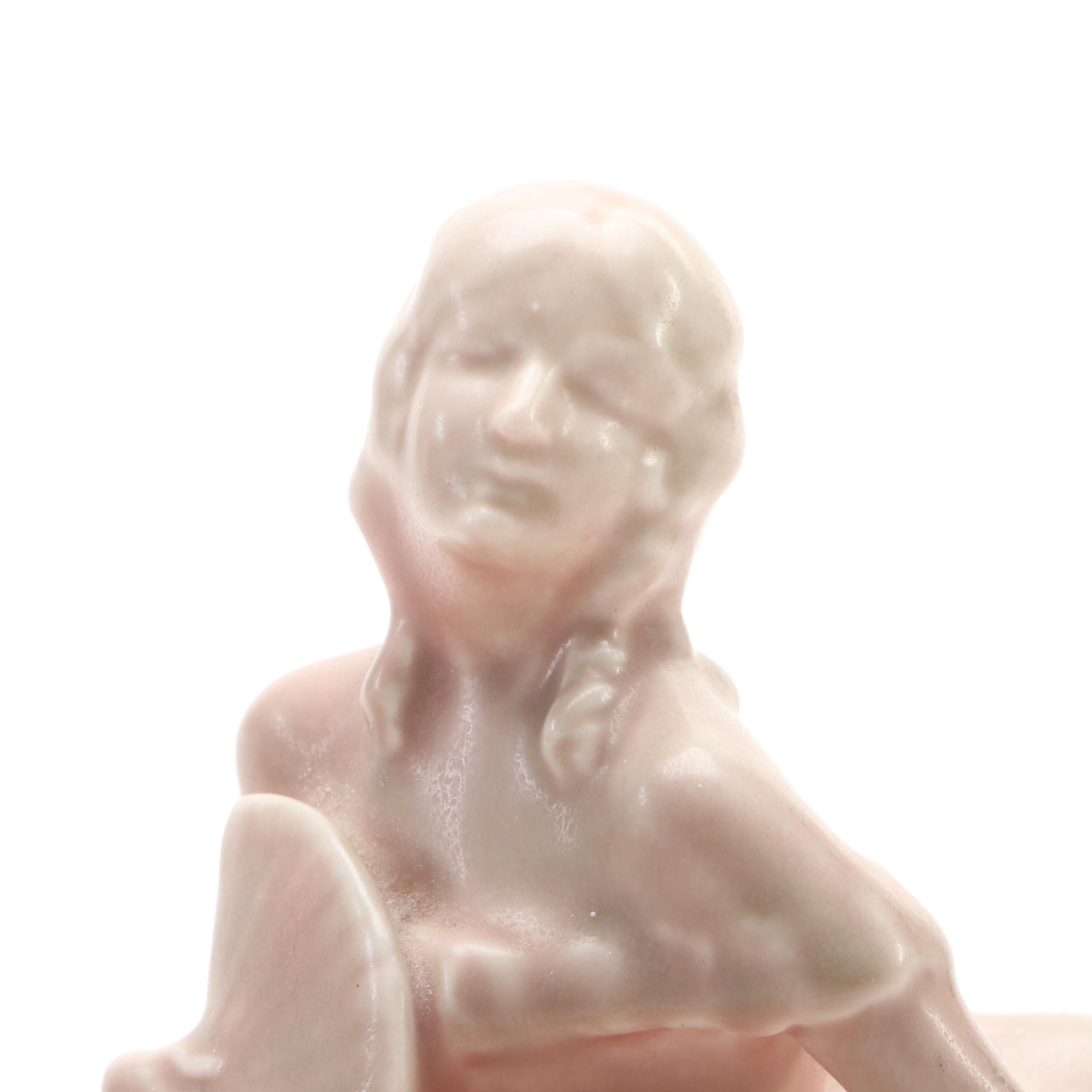 Rookwood Pottery Matte Pink Ceramic Colonial Lady Bookends, 1932